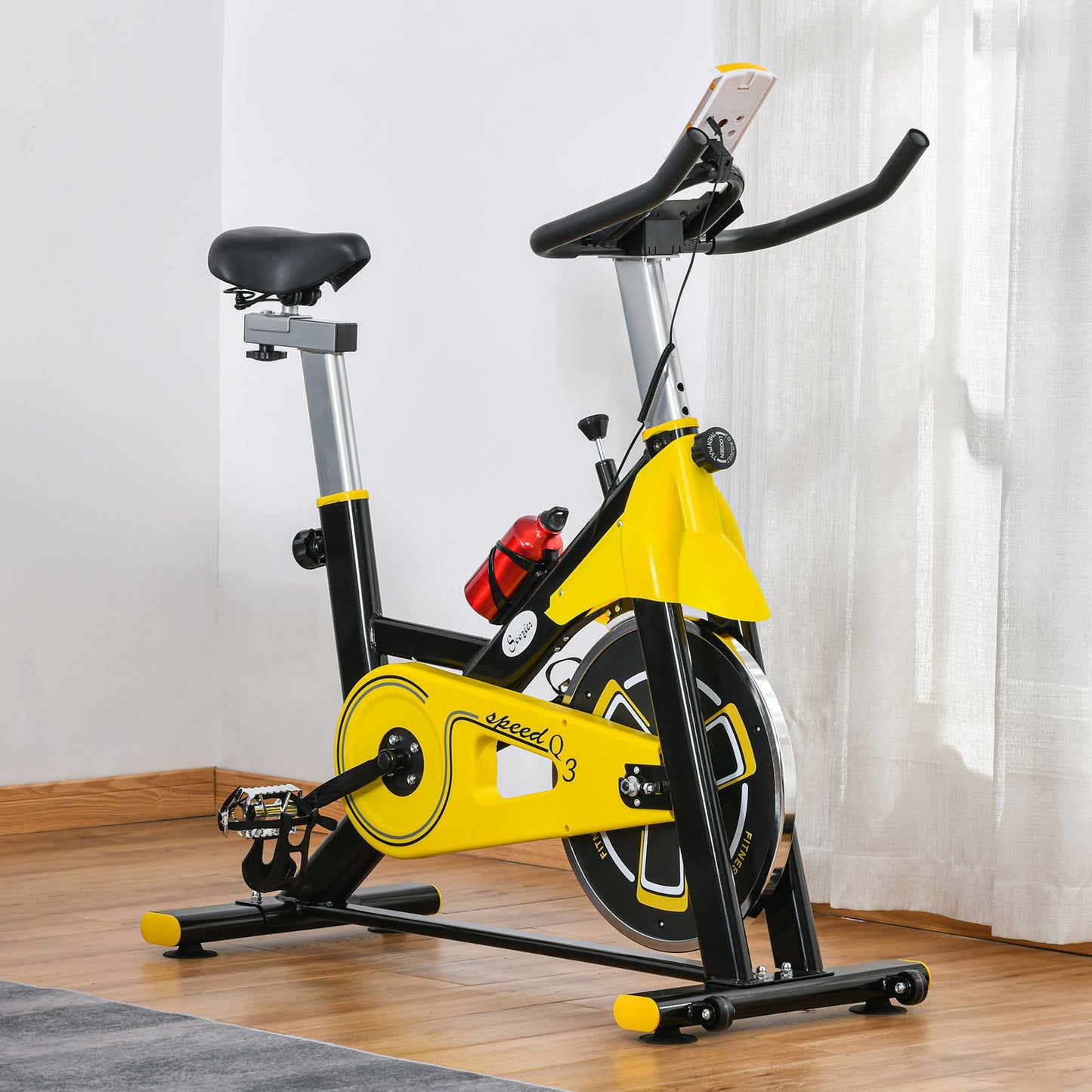 Soozier Stationary Exercise Bike, Indoor Cardio Workout Cycling Bike with Belt Drive Adjustable Resistance, Seat, Handlebar w/ LCD Display for Home Gym