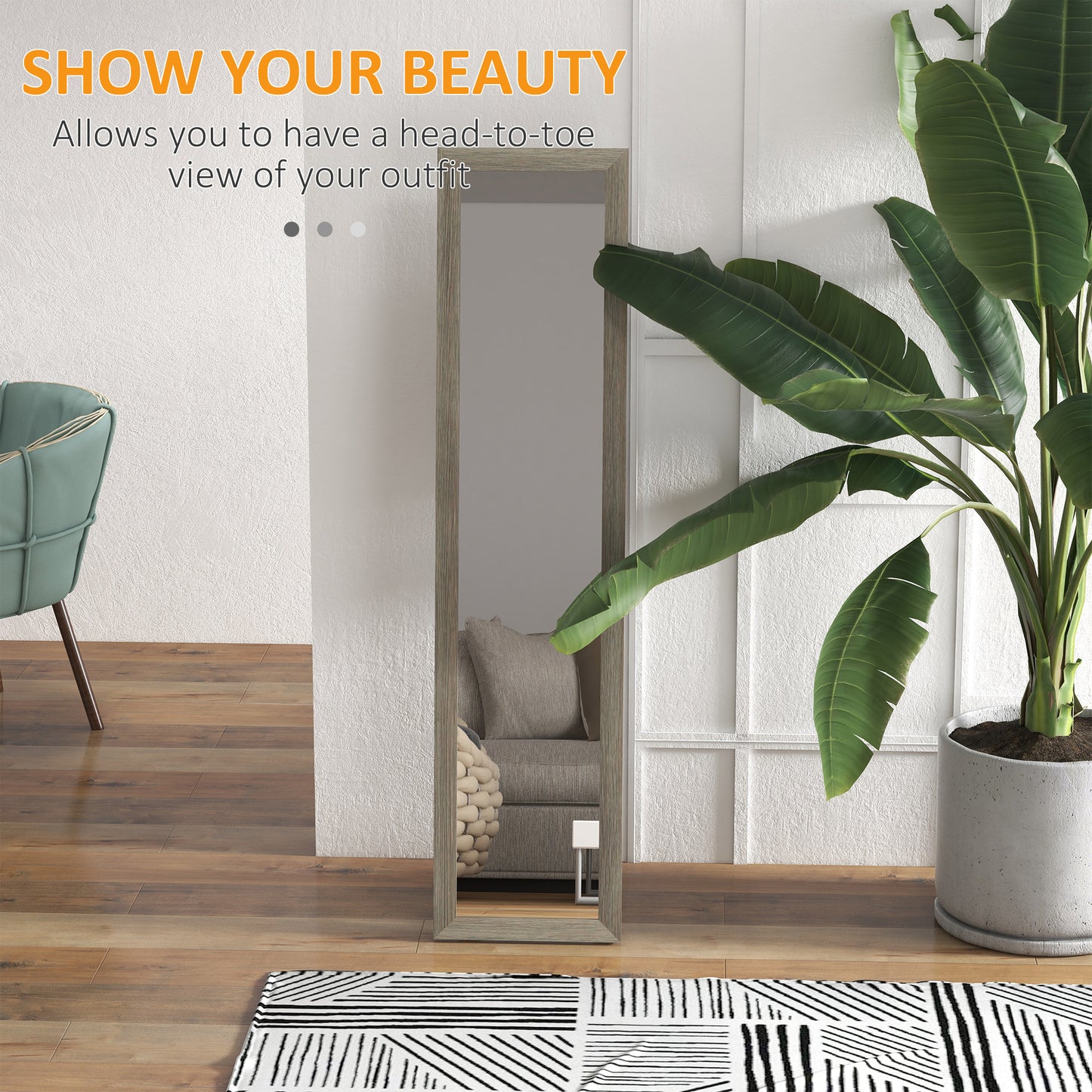 HOMCOM 15" x 62" Full Length Mirror for Bedroom, Free Standing Dressing Mirror, Wall Mirror for Living Room, Grey