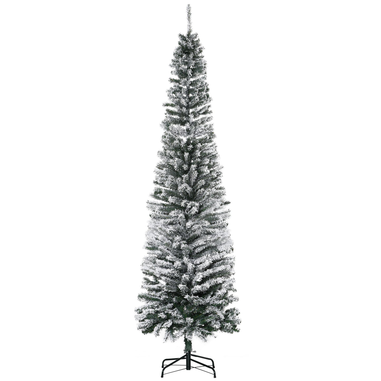 HOMCOM 7.5ft Flocked Christmas Tree, Pencil Christmas Tree with Realistic Branch Tips, Folding Metal Stand, Green
