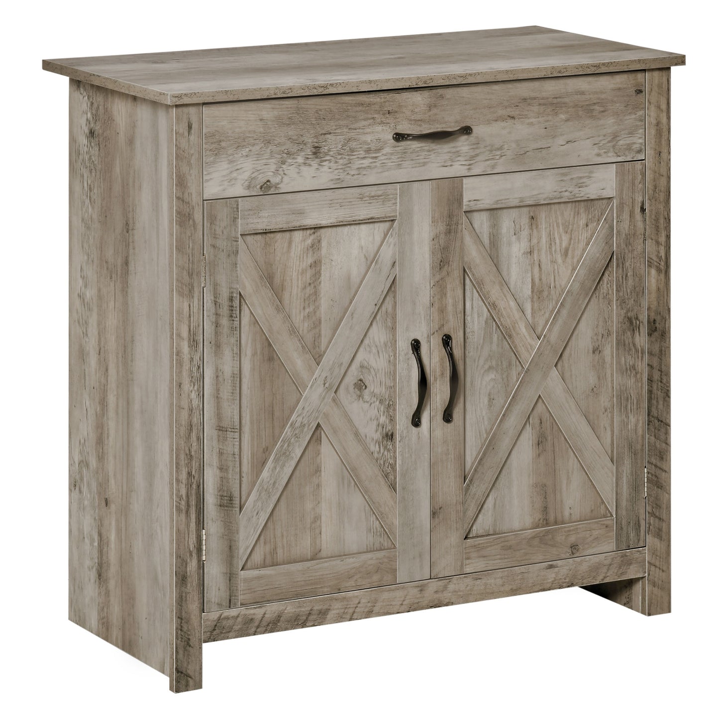HOMCOM Farmhouse Sideboard Buffet Cabinet, Storage Cabinet with Barn Doors, Distressed Brown