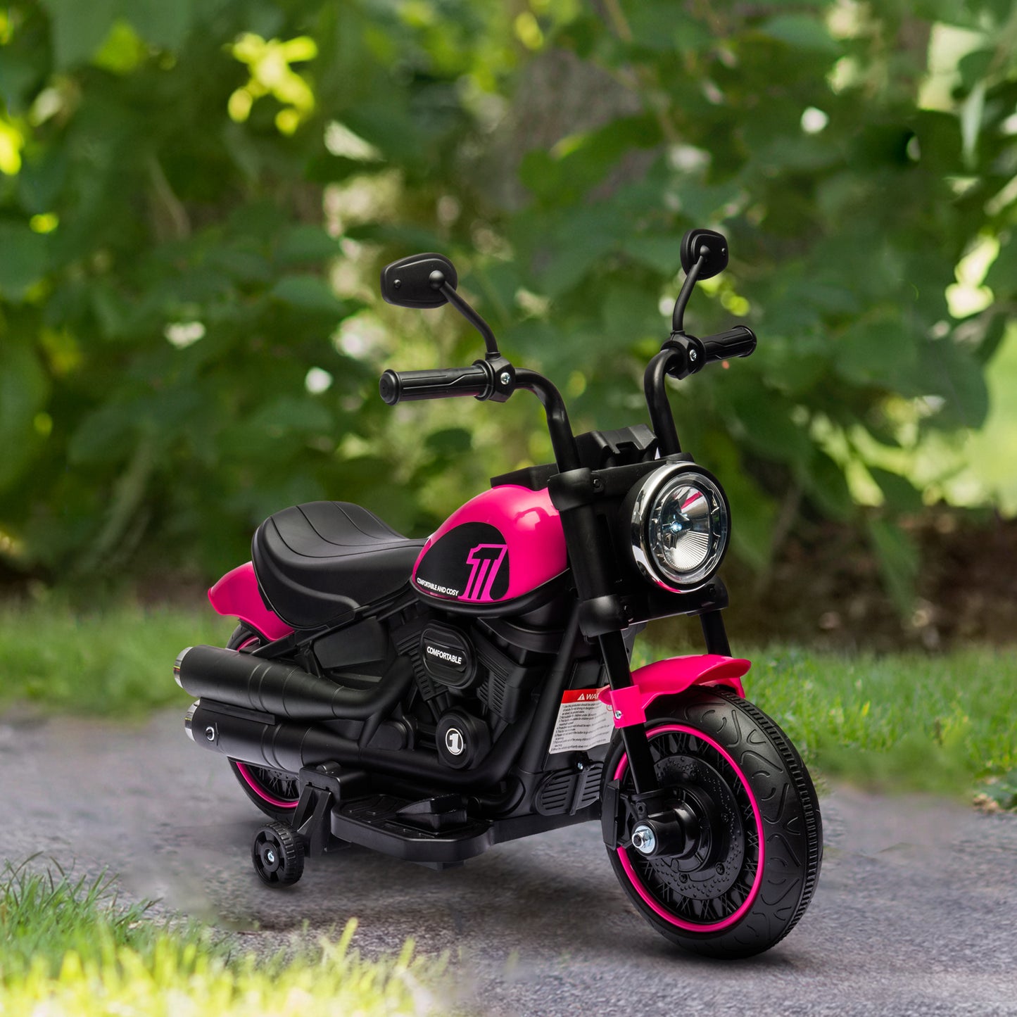Aosom 6V Kids Motorcycle with Training Wheels, Foot Pedal, Headlight, Music, Forward/Reverse, Single-Button Start, Red