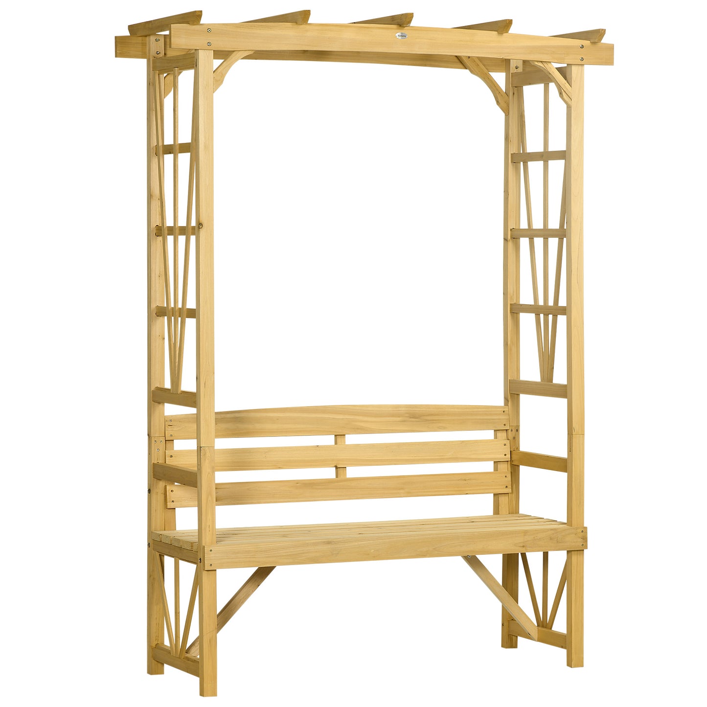 Outsunny Patio Wooden Bench, Outdoor Bench for Vines/Climbing Plants, Light Brown