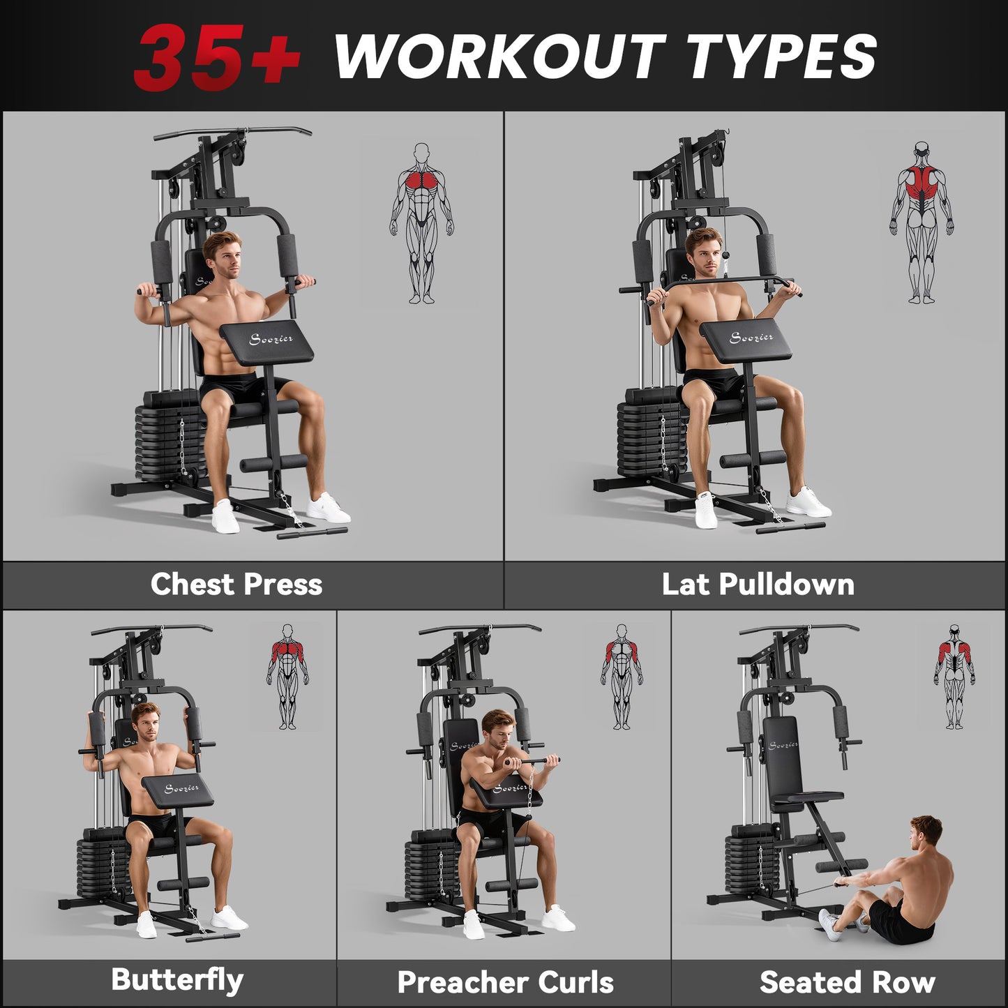 Soozier Multi-Exercise Home Gym Station with 99lbs Weight Stack, for Full Body Workout