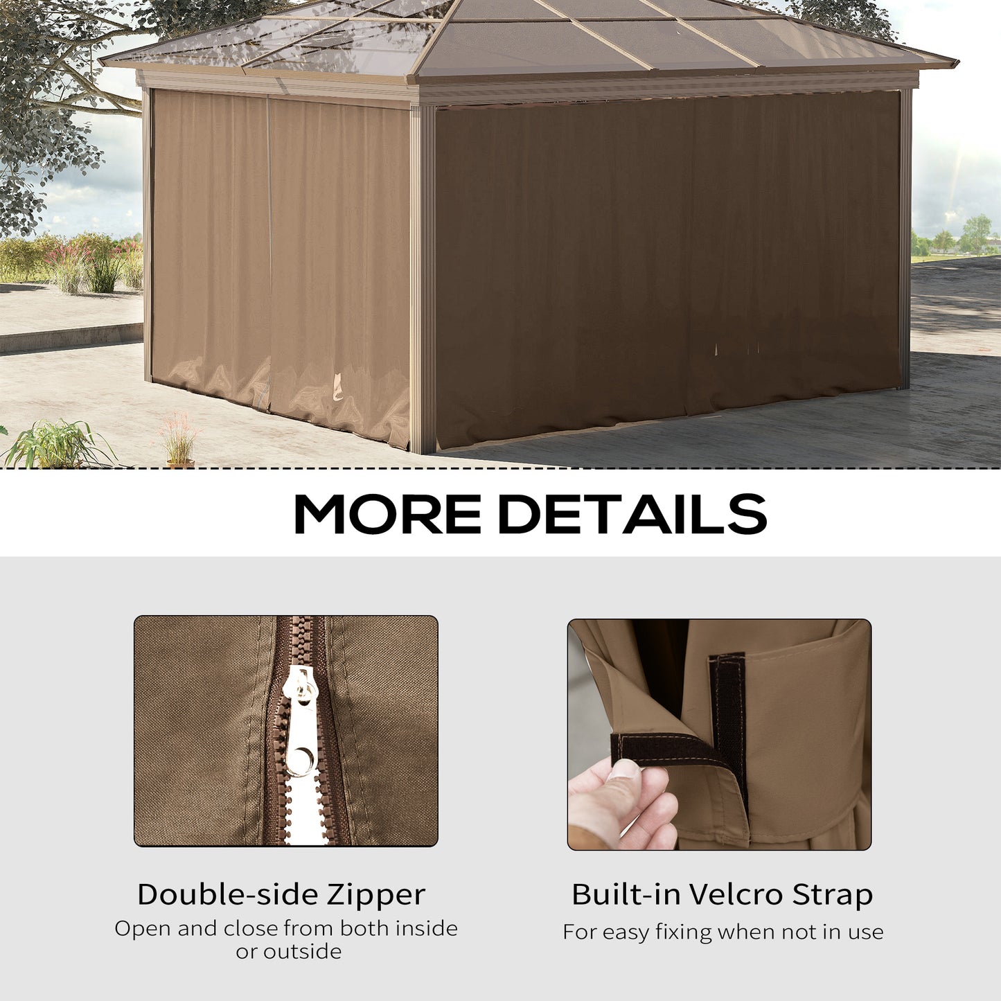 Outsunny 10' x 10' Universal Gazebo Sidewall Set with 4 Panels, Hooks/C-Rings Included for Pergolas & Cabanas, Beige