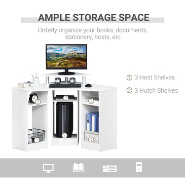 HOMCOM 35" L-Shaped Computer Desk with Monitor Stand and Open Shelves, Home Office Corner Desk Study Workstation for Small Space, White