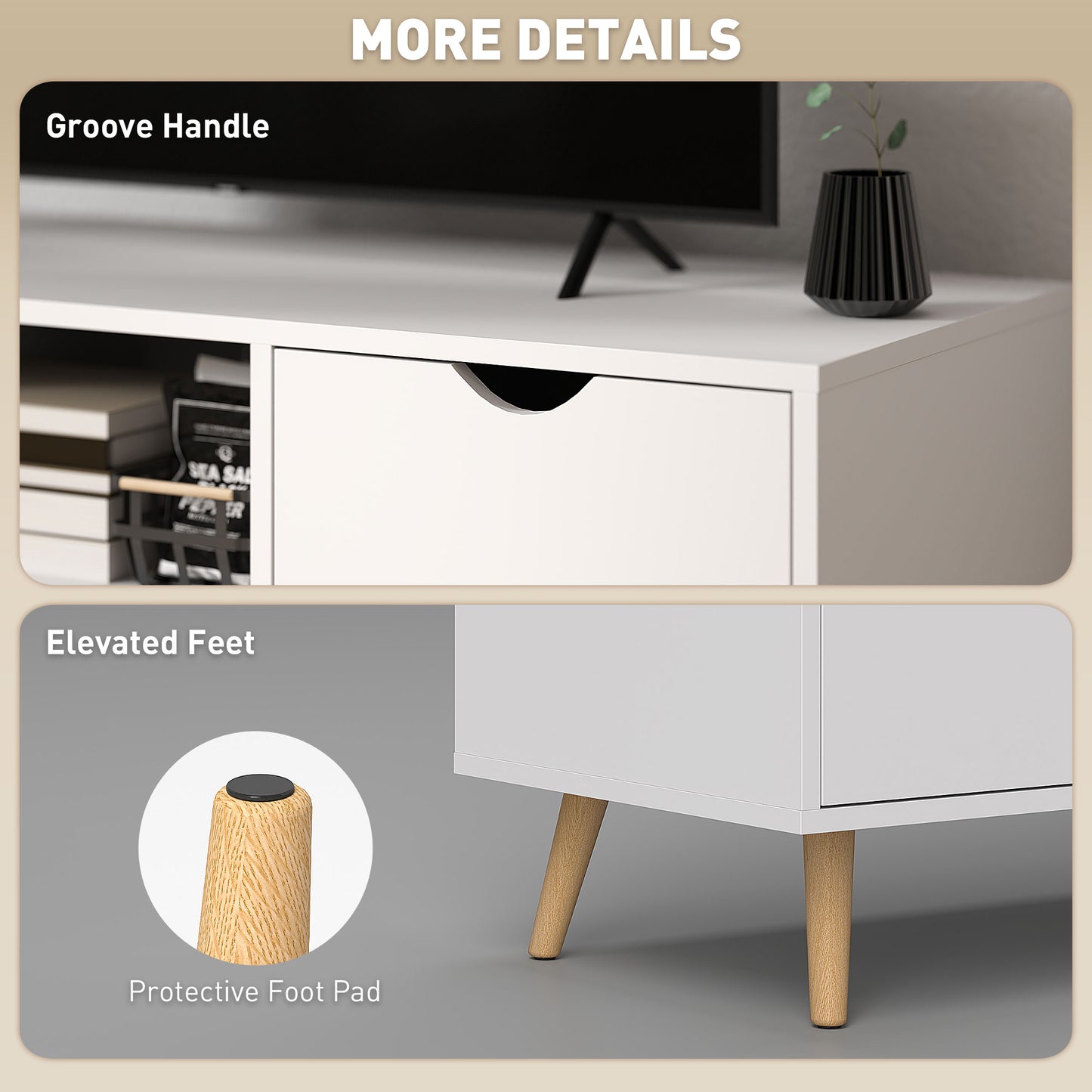HOMCOM TV Stand with Storage for up to 50" TV, Modern TV Table with Open Shelf, Drawer and 2 Cabinets, White