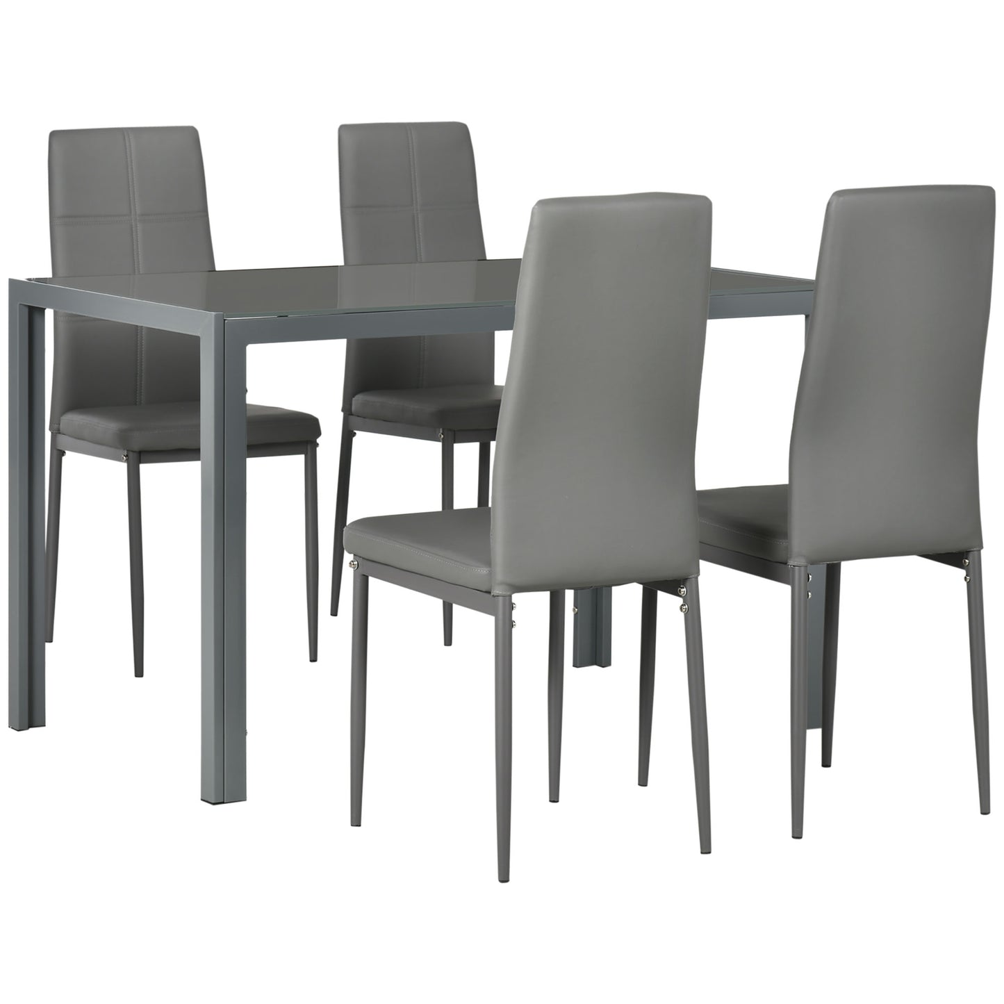 HOMCOM 5-Piece Rectangular Glass Kitchen Table and Chairs with Metal Frame and Faux Leather Upholstery for Dining Room, White