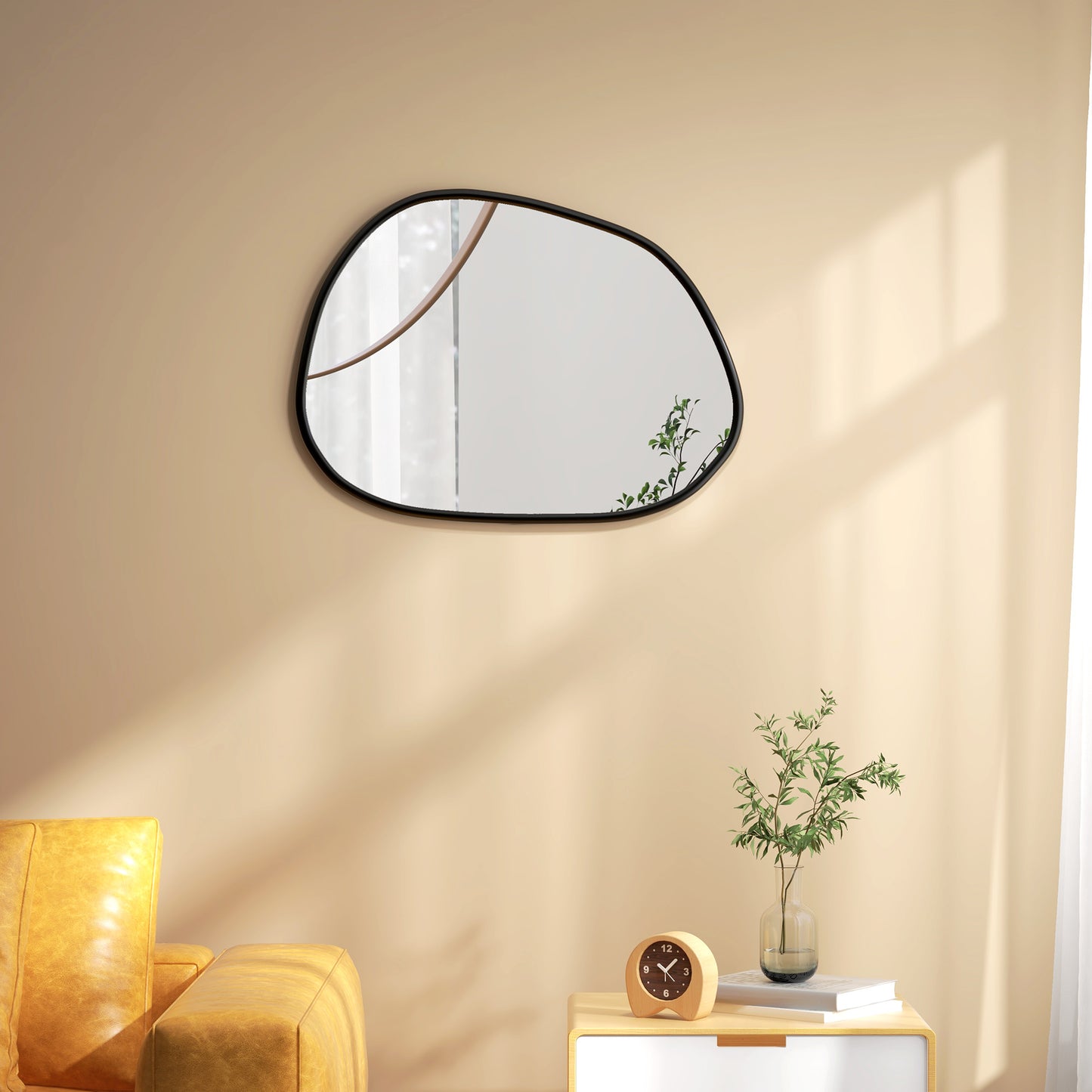 HOMCOM 36" Round Mirror, Bathroom Wall Mirror with Metal Frame, Decorative Vanity Mirror for Living Room, Bedroom, Black