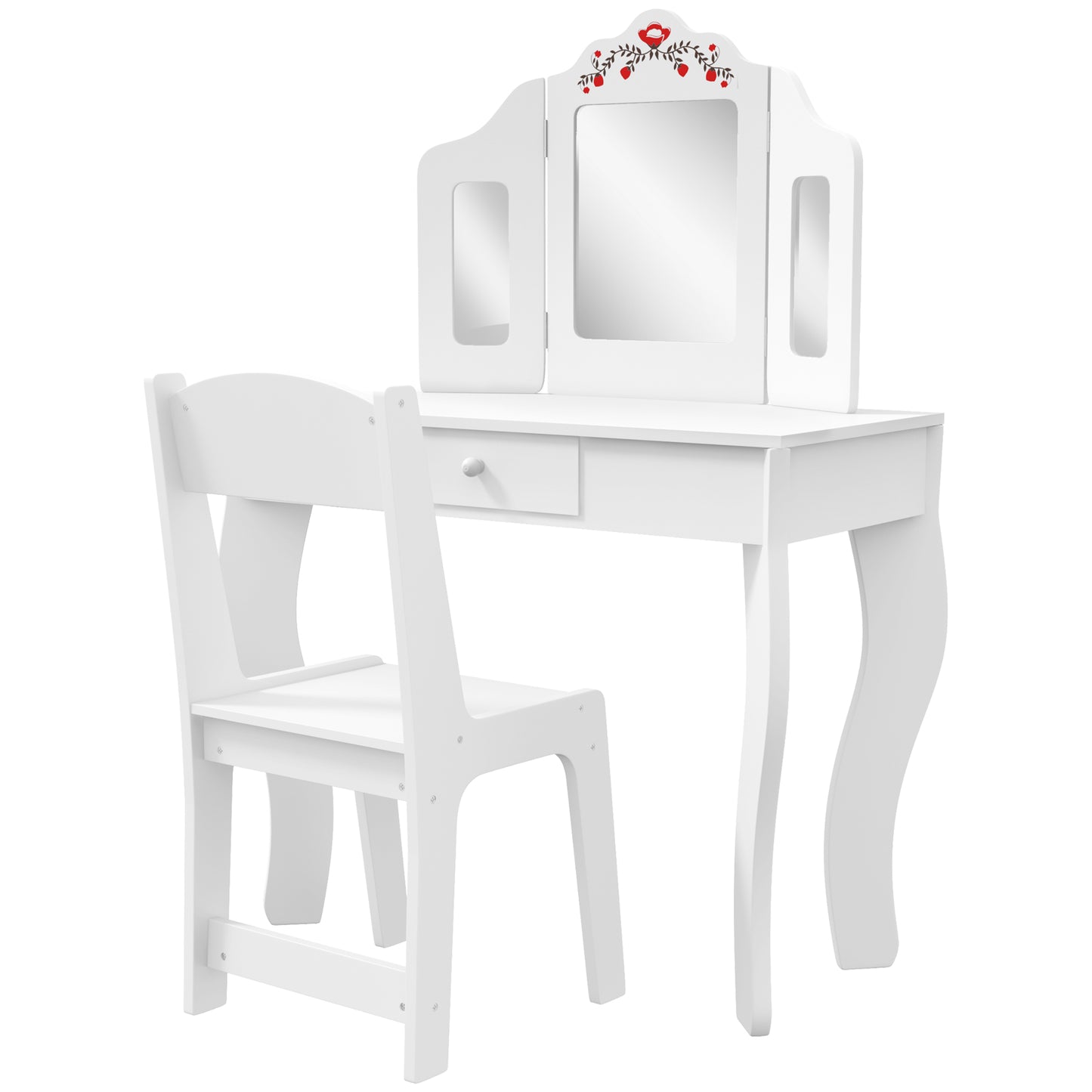 Qaba Kids Vanity Set, Dual-Use Dressing Table with Removable Tri-Folding Mirror and Drawer, for Ages 3-8, Pink