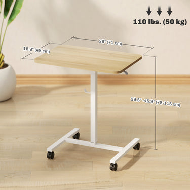 HOMCOM Height Adjustable Standing Desk, Pneumatic Sit Stand Desk with Wheels and Headphone Hook for Home Office, Natural