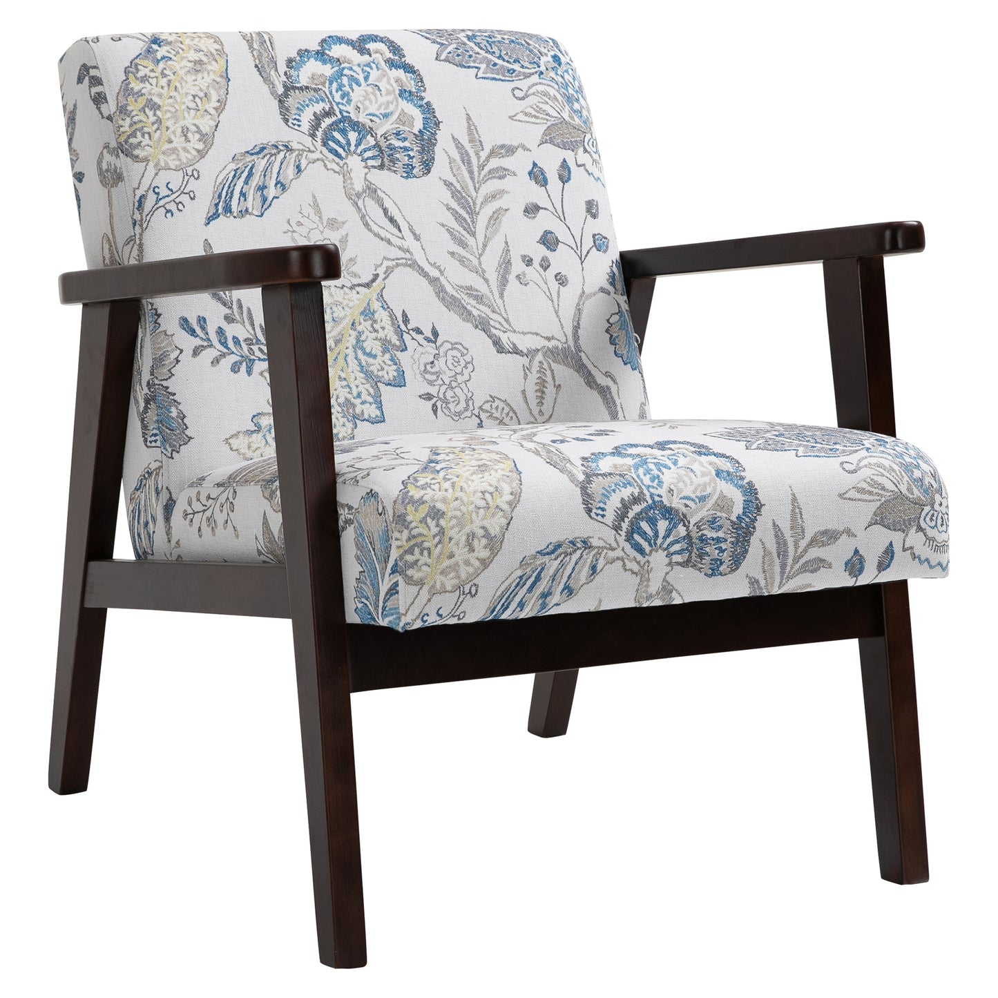 HOMCOM Mid-Century Modern Accent Chair Retro Fabric Armchair Wooden Arm Upholstered Lounge Chair for Living Room Floral