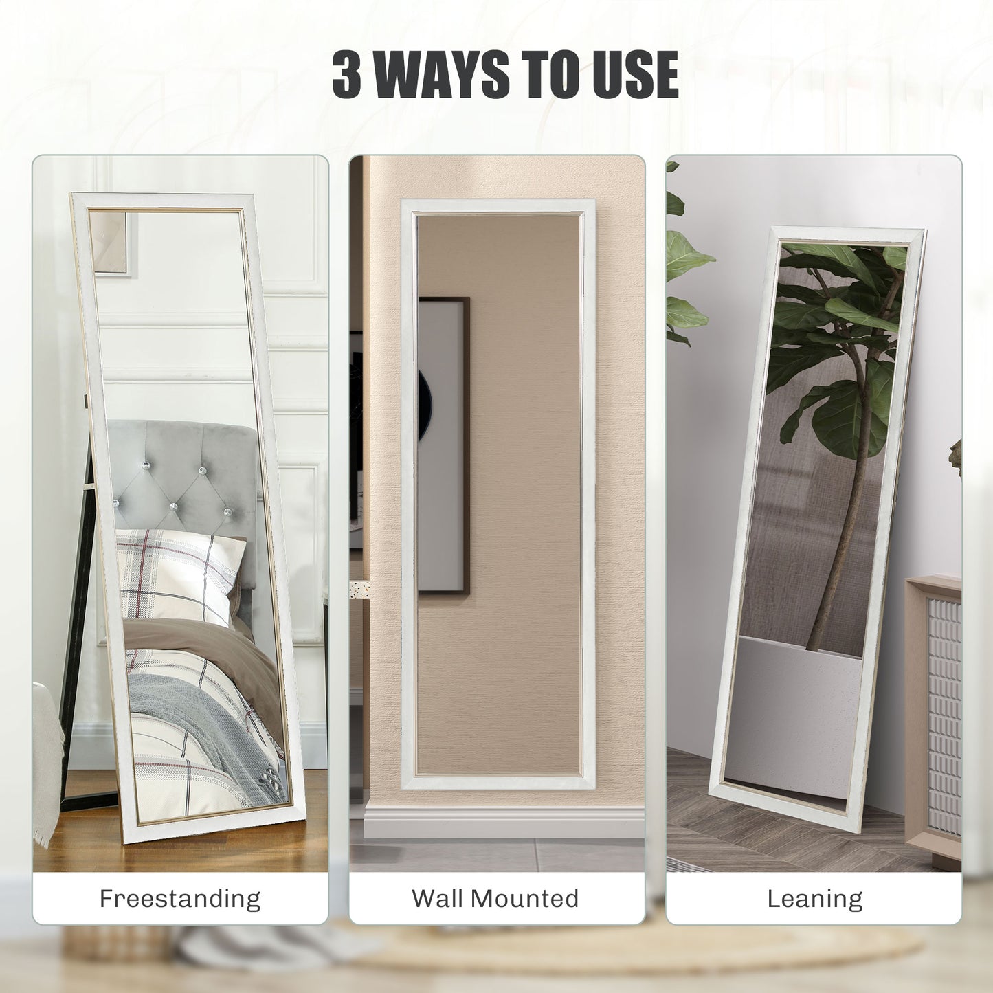 HOMCOM Floor Standing Mirror, Full Body Mirror, Free Standing, Leaning or Wall Mirror with Frame for Bedroom, Grey