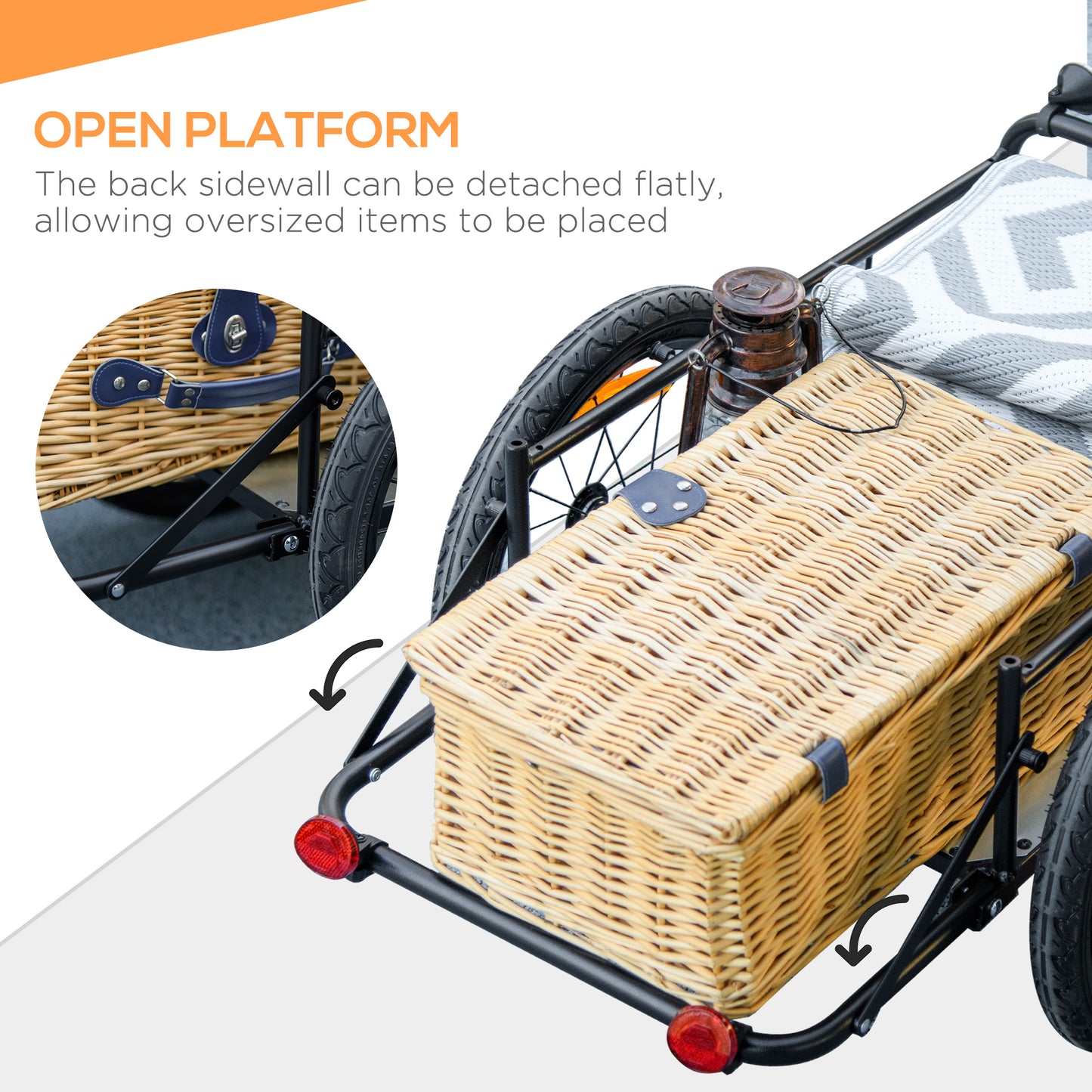Aosom Steel Trailer for Bike, Bicycle Cargo Trailer with Storage Box, Safe Reflectors, Max Load 88LBS