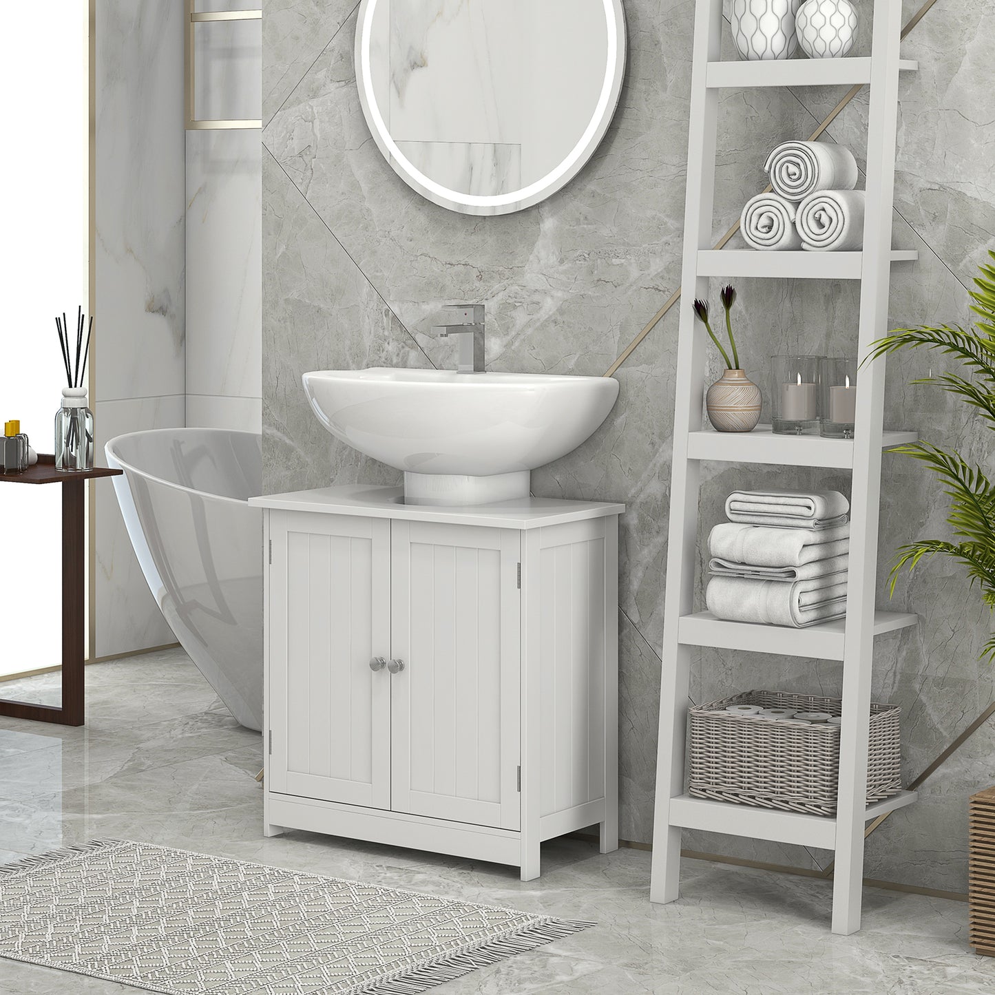 HOMCOM Under Sink Bathroom Cabinet with 2 Doors and Shelf, Pedestal Sink Bathroom Vanity Furniture, White