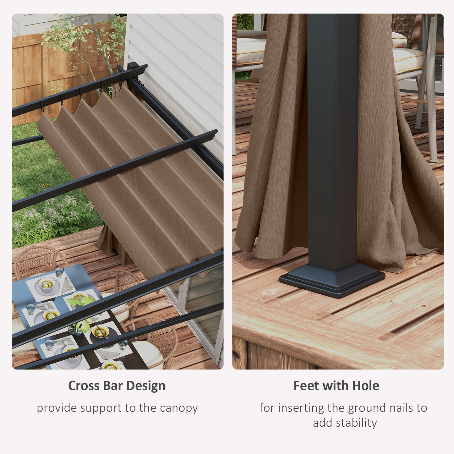 Outsunny Metal Pergola with Sliding Roof Canopy, Retractable Pergola Canopy, 10' x 10', Dark Grey