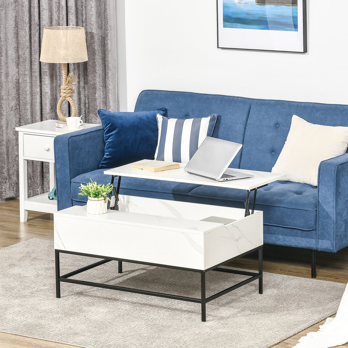 HOMCOM Lift Top Coffee Table with Hidden Storage Compartment Lift Tabletop Center Table for Living Room, Grey