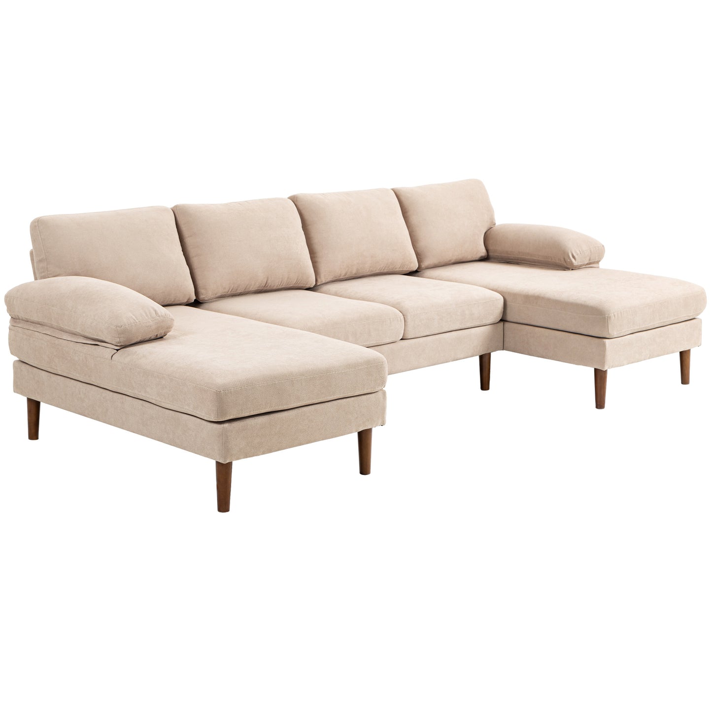 HOMCOM U Shape Couch with Double Chaise Lounge, Modern 4 Seater Sofa with Wooden Legs, Fabric Sofa for Living Room, Dark Grey