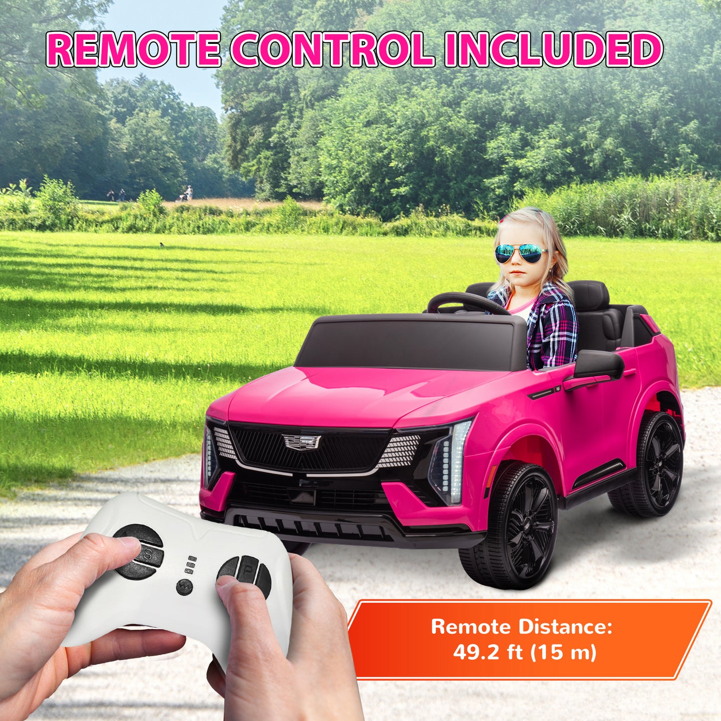 Qaba 2-Seater Ride on Truck, 12V Cadillac Escalade Licensed Kids Electric Car with Remote , Spring Suspension, White