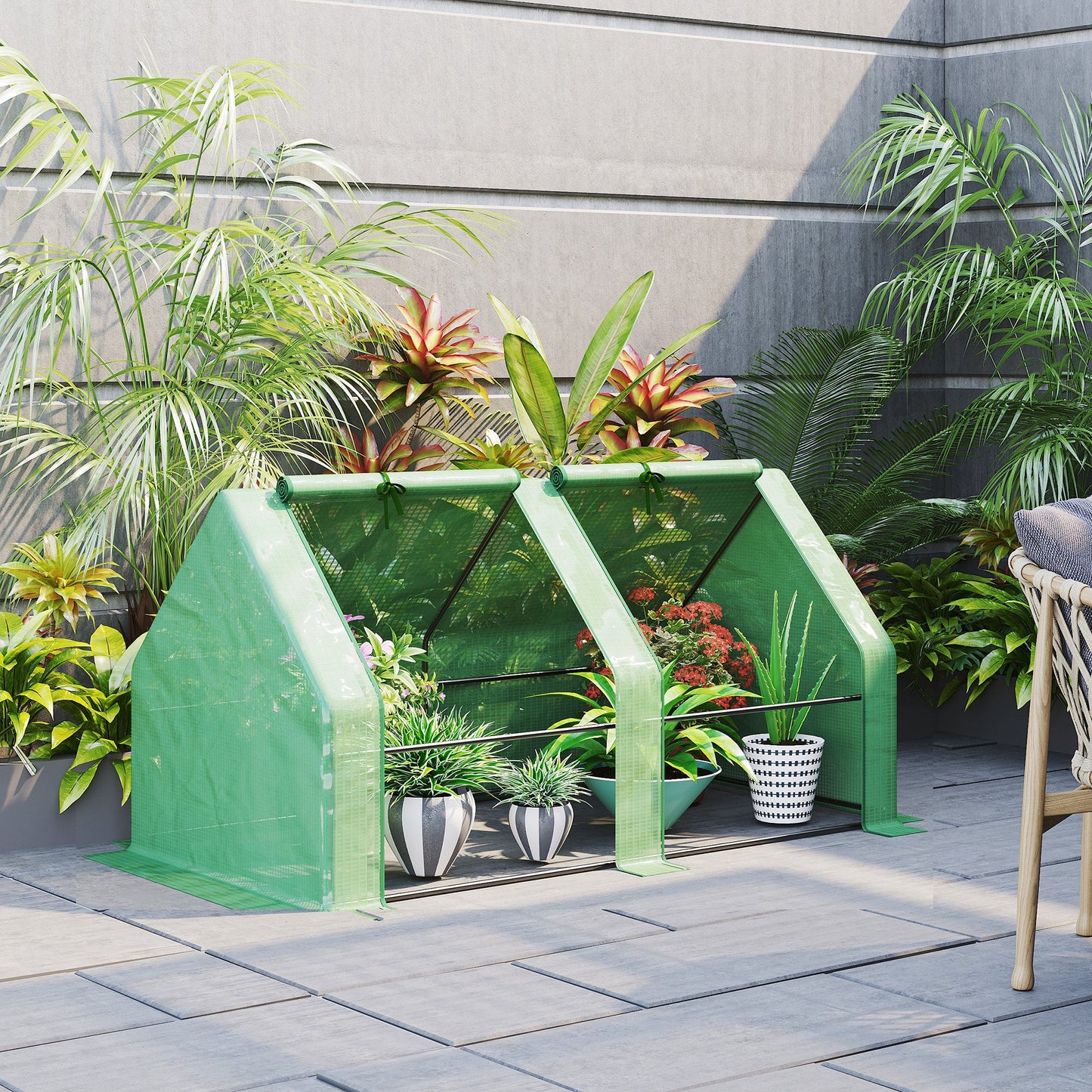 Outsunny 6' x 3' x 3' Portable Tunnel Greenhouse Outdoor Garden Mini with Large Zipper Doors & Water/UV PE Cover Green