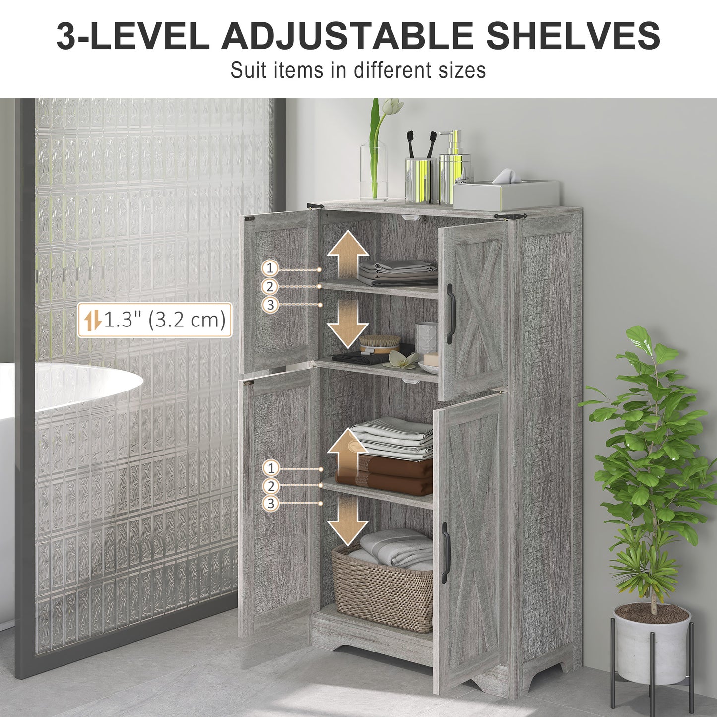 HOMCOM Farmhouse Kitchen Pantry, Freestanding Kitchen Pantry Storage Cabinet with Barn Doors and Adjustable Shelves, Grey
