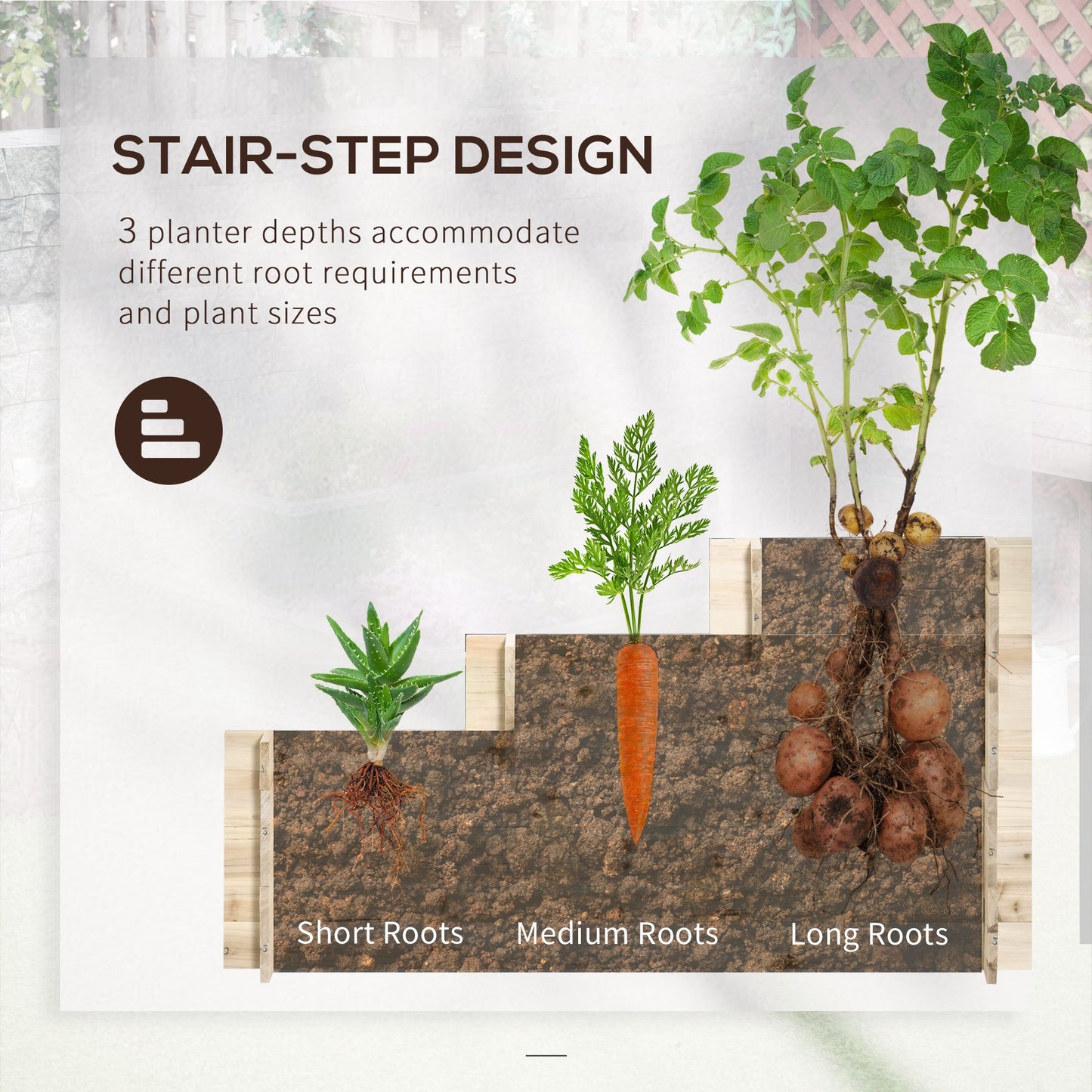 Outsunny 3 Tier Raised Garden Bed with 9 Grow Grids and Bed Liner for Garden, Outdoor to Vegetables, Flowers, Natural