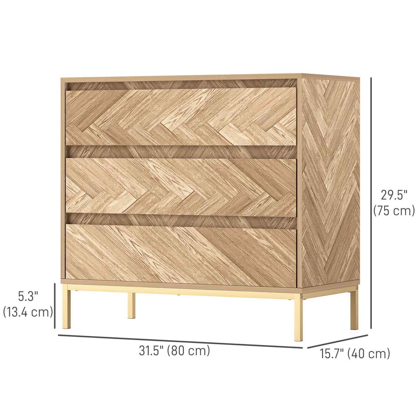 HOMCOM Bedroom Chest of Drawers with Anti-tipping Design, Storage Cabinet with 3 Drawers for Living Room, Hallway, Nature Wood