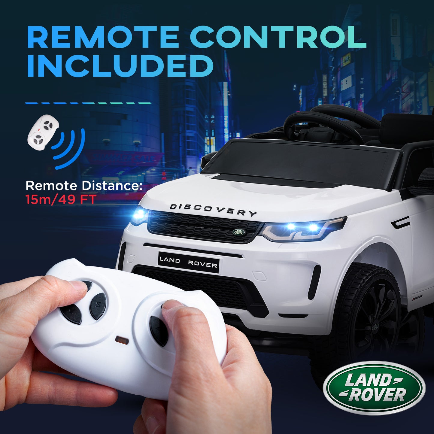 Qaba Land Rover Discovery Sport Licensed 12V Ride on Car w/ Remote, Soft Start, LED Lights, Music Horn, White