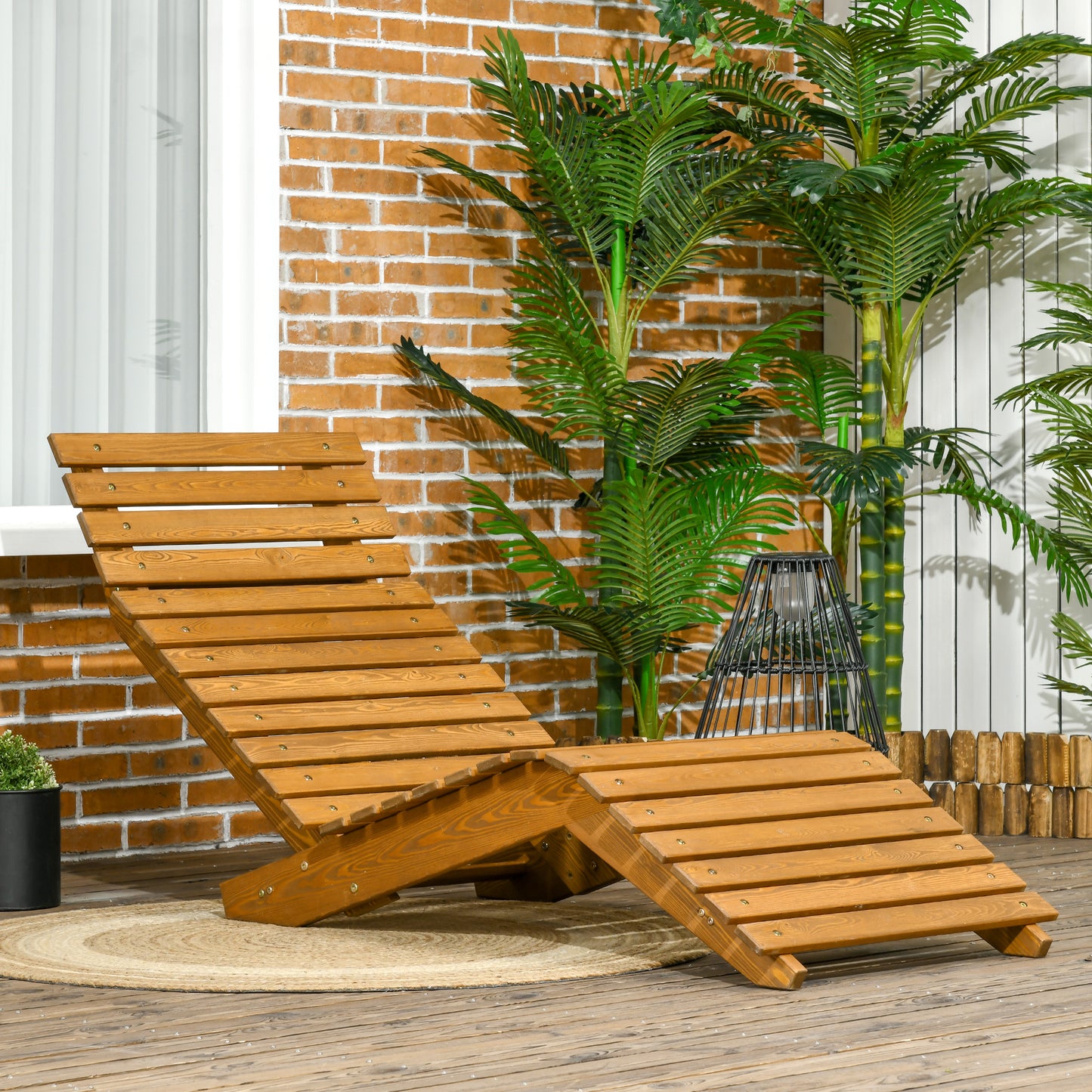 Outsunny Wooden Outdoor Lounge Chair, Curved Design Sun Lounger, Patio Lounge Chair for Garden, Backyard, Teak