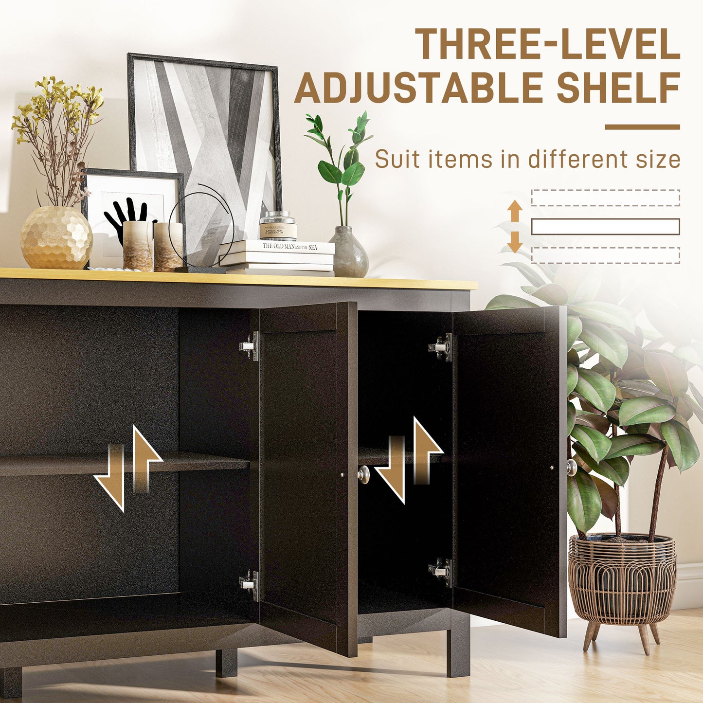 HOMCOM Sideboard, Buffet Cabinet with Doors and Adjustable Shelves for Living Room, Entryway, White and Natural