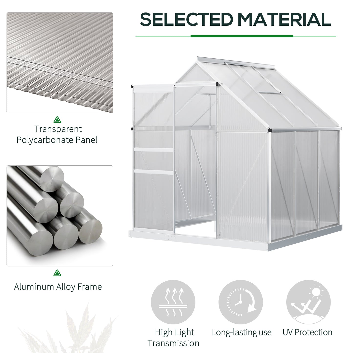 Outsunny 6' x 12' x 6.5' Walk-in Greenhouse, Polycarbonate Greenhouse with Adjustable Roof Vent, Base, Sliding Door, Clear