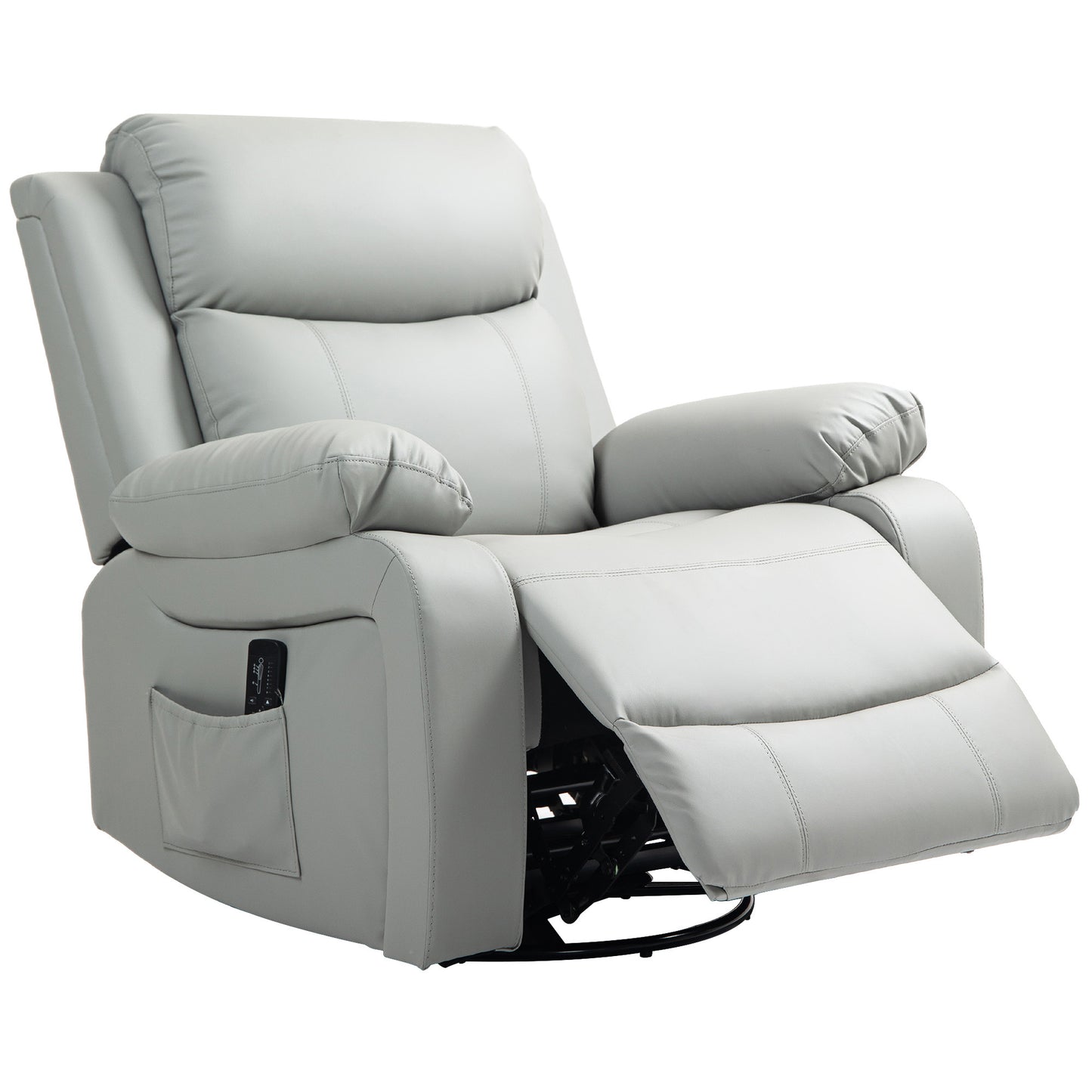 HOMCOM PU Leather Reclining Chair with Vibration Massage Recliner, Swivel Base, Rocking Function, Remote Control, Black