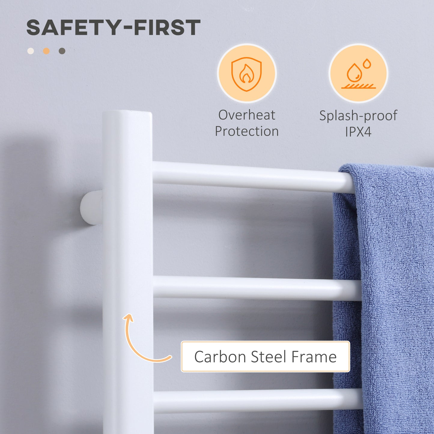 HOMCOM 8-Bar Heated Towel Warmer Rack with Built-in Timer and LED Indicators, Wall Mounted & Free Standing Carbon Steel Electric Towel Bar with Adjustable Temperature, White