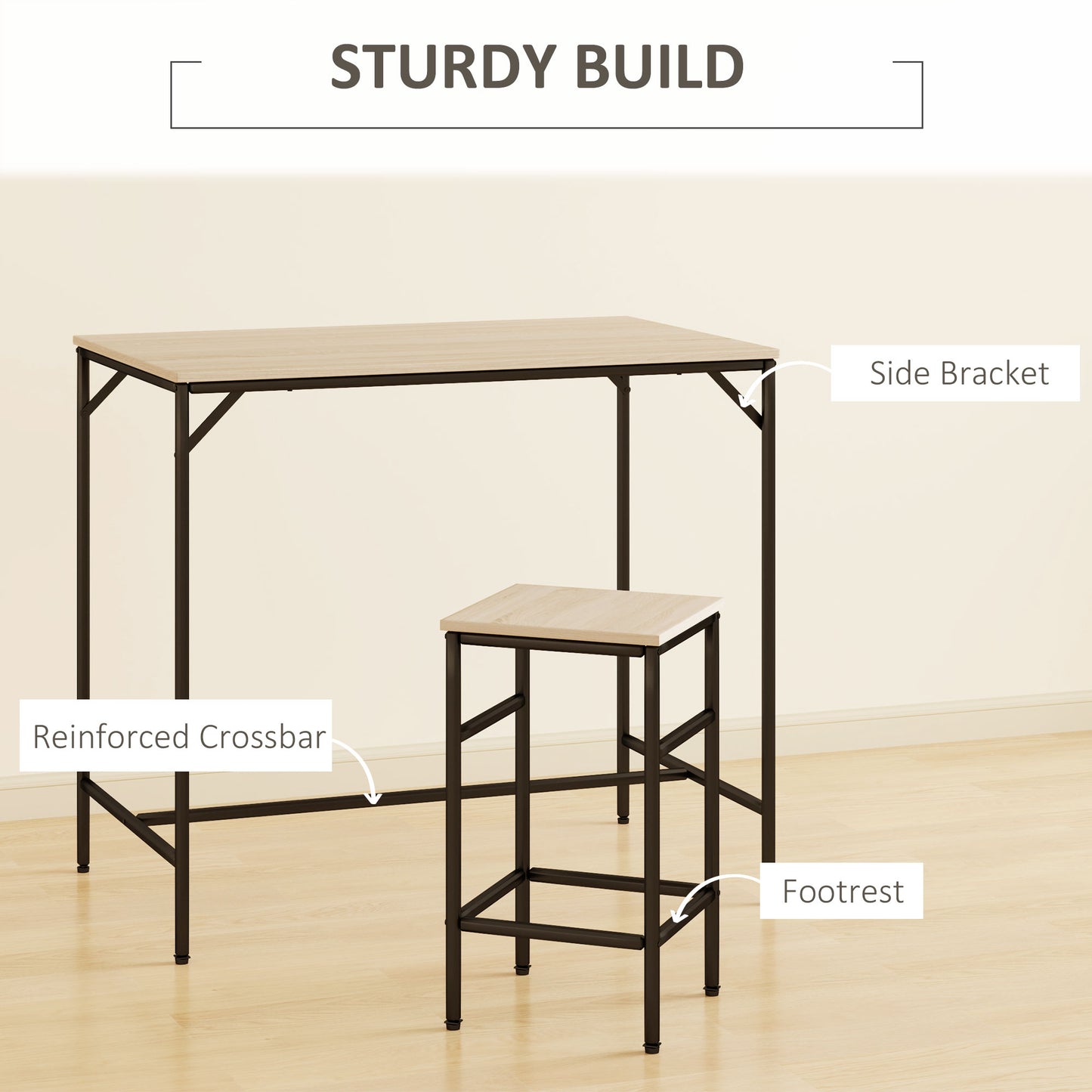 HOMCOM 5 Pieces Industrial Rectangular Bar Table Set, Dining Table Set Breakfast Table with 4 Stools for Dining Room, Kitchen, Dinette, Rustic Brown