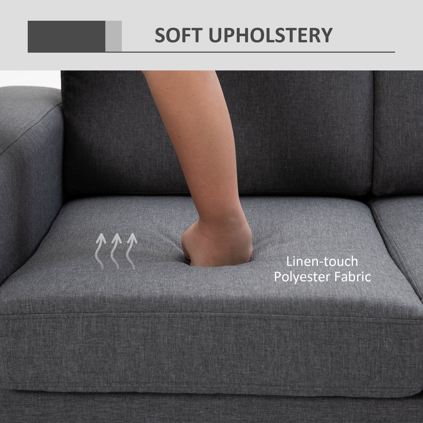 HOMCOM 3 Seater Sofa, Linen Upholstered Cozy Padded Couch with Steel Leg, Backrest and Wide Armrest, for Living room, Bedroom, Grey