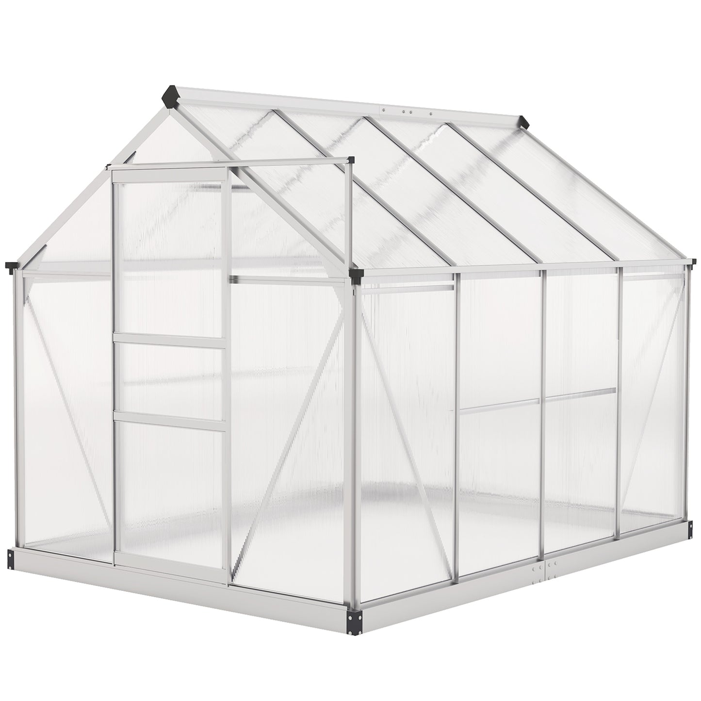 Outsunny 6' x 10' x 6.6' Polycarbonate Greenhouse, Walk-In Green House Kit Garden, Plants Grow, Galvanized Sheet Aluminum Frame with Rain Gutter, Vents and Sliding Door, Green