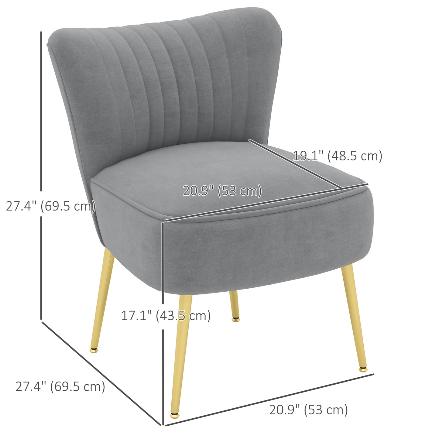 HOMCOM Velvet Lounge Chair, Modern Accent Chair for Living Room with Gold Steel Legs and Tufting Backrest, Pink