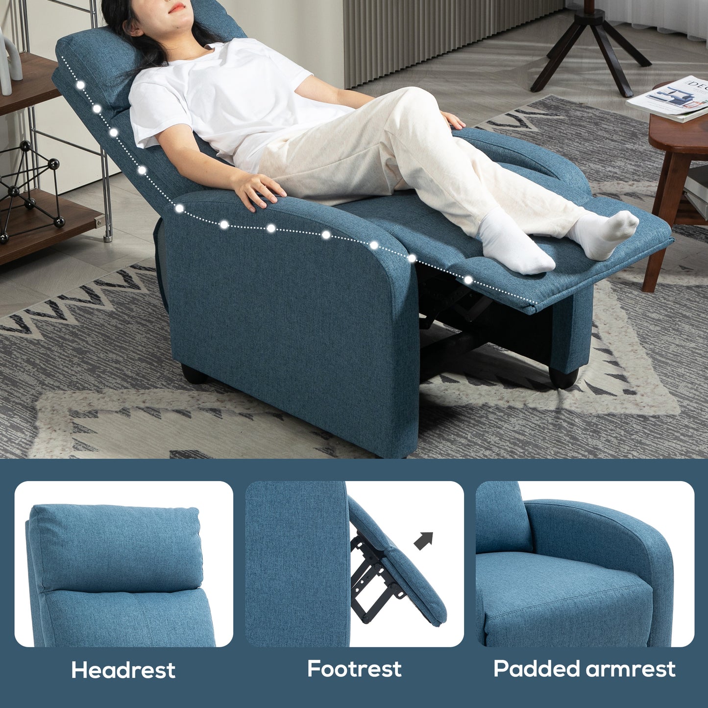 HOMCOM Fabric Recliner Chair Manual Home Theater Seating Single Reclining Sofa Chair with Padded Seat for Living Room, Dark Grey