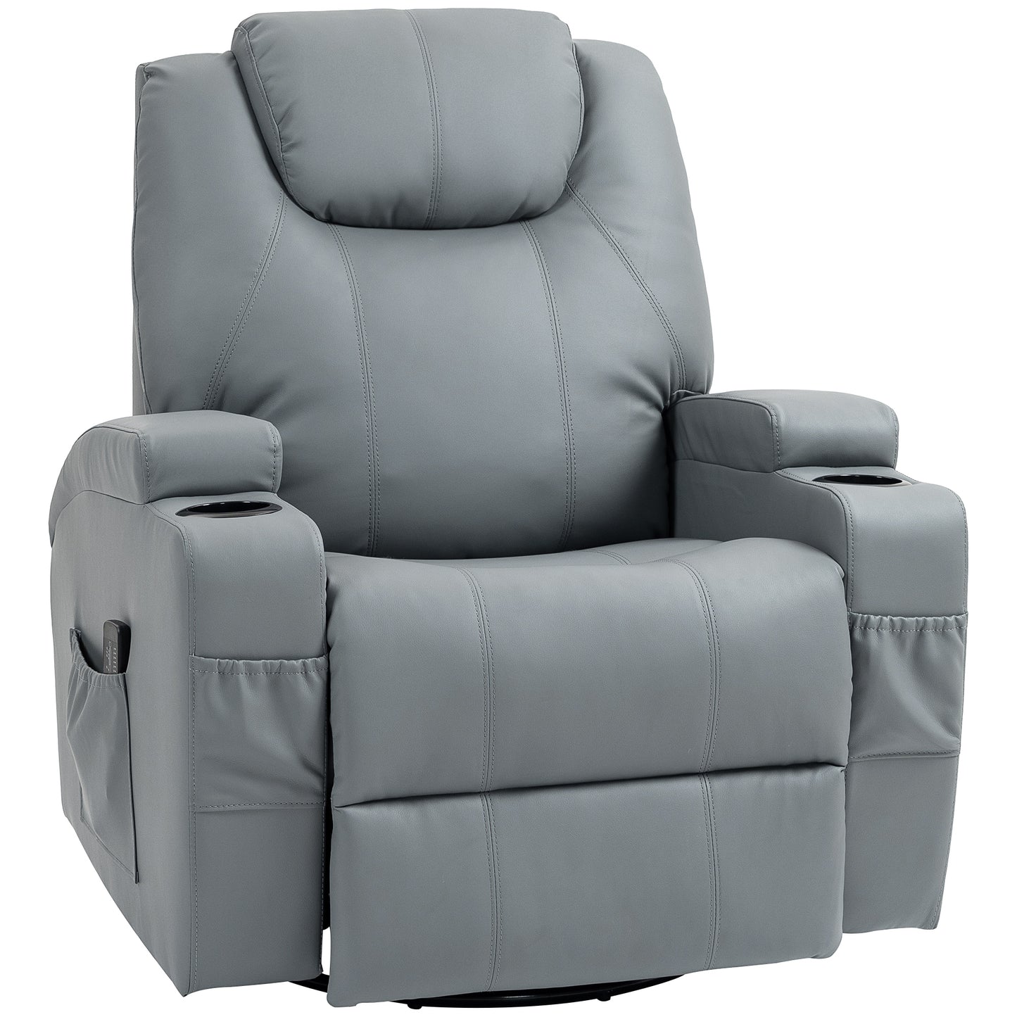 HOMCOM Massage Recliner Chair, Swivel Nursery Rocker Chair, Manual Reclining Sofa with 8 Vibration Points, PU Leather, Cup Holders, Side Pockets, for Living Room, Black