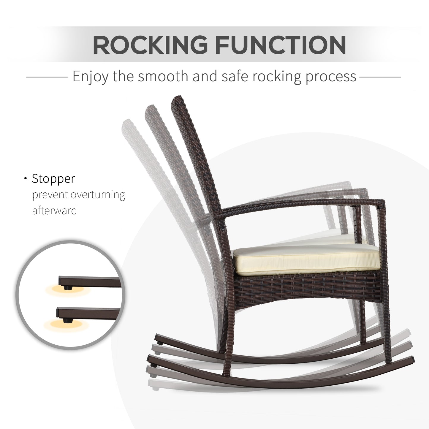 Outsunny 3 Pieces Patio Wicker Rocking Chair Set, Outdoor PE Rattan Bistro Set Conversation Rocker Set with 2 Chairs 1 Coffee Table for Backyard, Deck, Poolside, Dark Grey