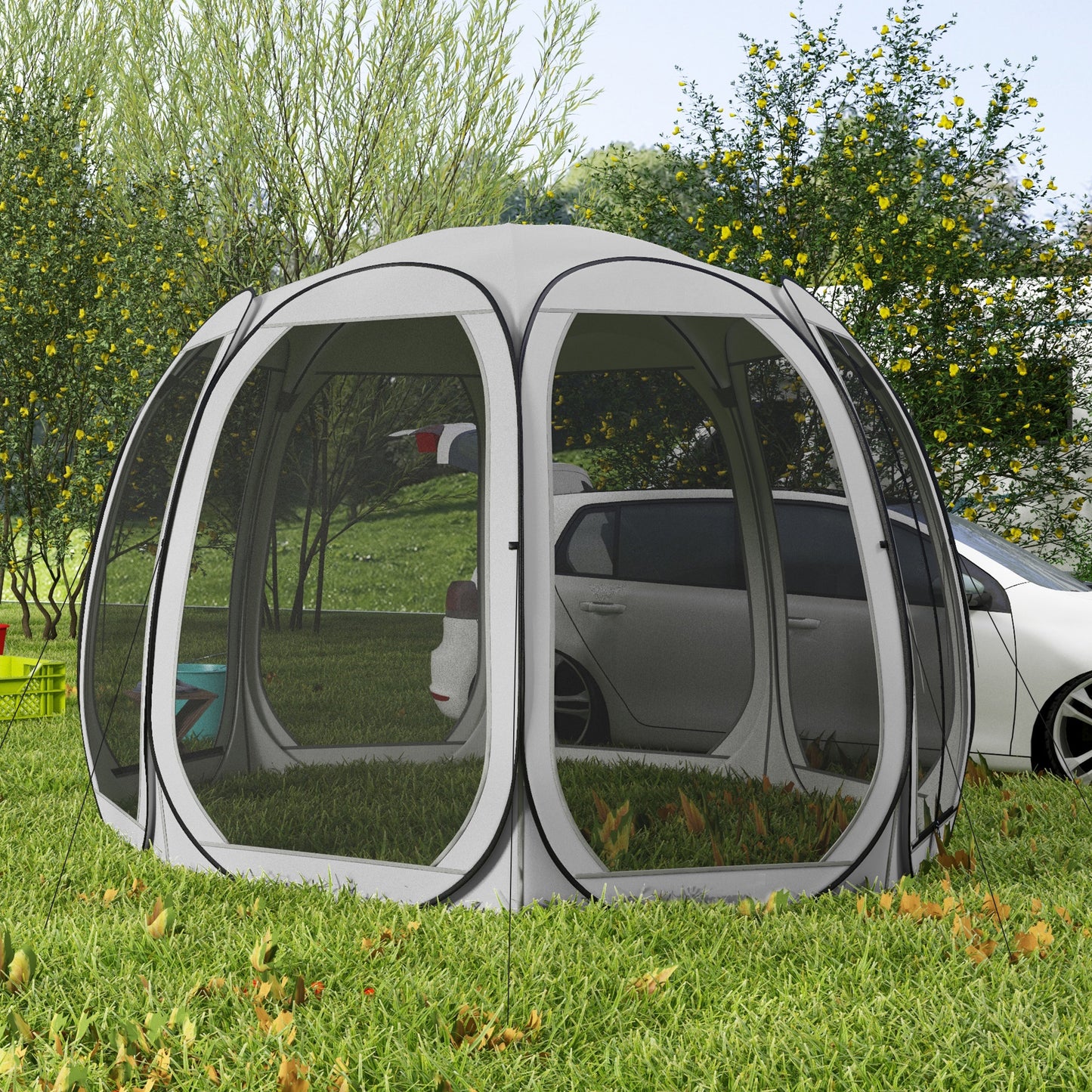 Outsunny 11' x 11.5' Screen Tent, Pop Up Camping Gazebo with Portable Carry Bag and 2 Doors, Cream White