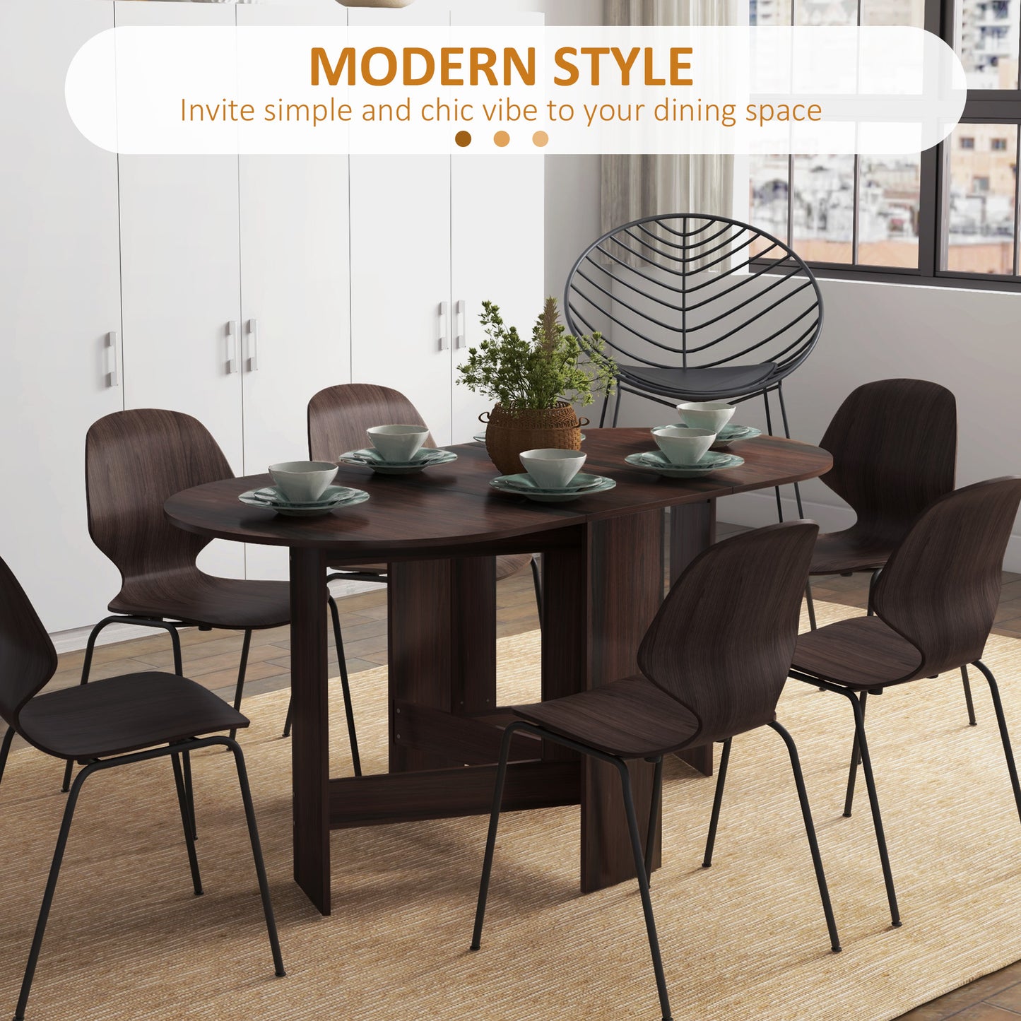 HOMCOM Oval Folding Dining Table, Space Saving Drop Leaf Kitchen Table for Dining Room, Living Room, Distressed Brown