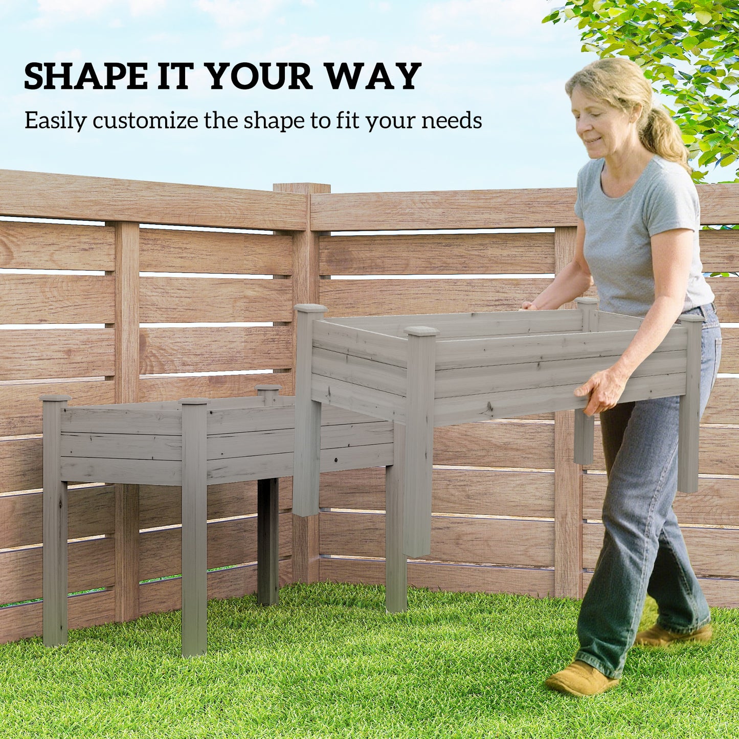 Outsunny 2 Tiers Wood Plant Raised Bed Flower Vegetable Herb Grow Box Stand Garden Step Planter Stand Free Combination Natural