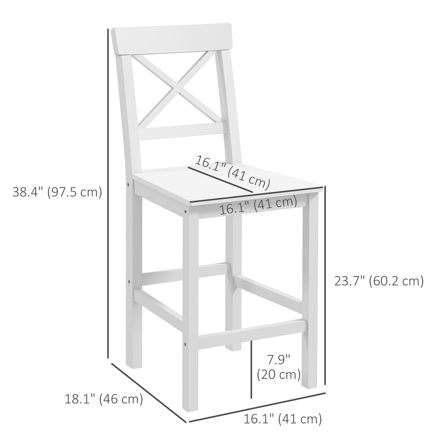 HOMCOM Counter Height Stools Set of 2, Farmhouse Bar Stools with Backs, Solid Wood Counter Stools for Kitchen Island