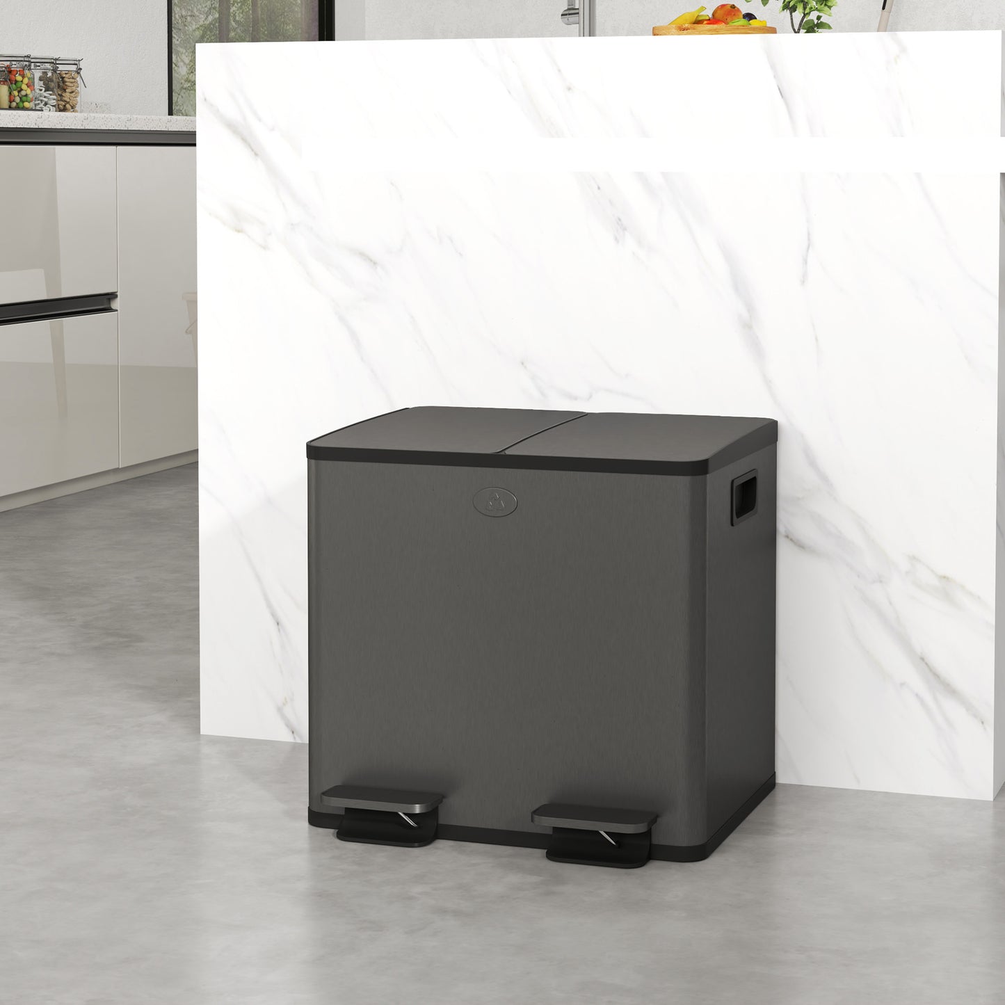 HOMCOM Dual Garbage Bin, Soft-Close Trash Can with Foot Pedal, 2 x 20 Liter Garbage Can with Removable Inner Buckets, Black