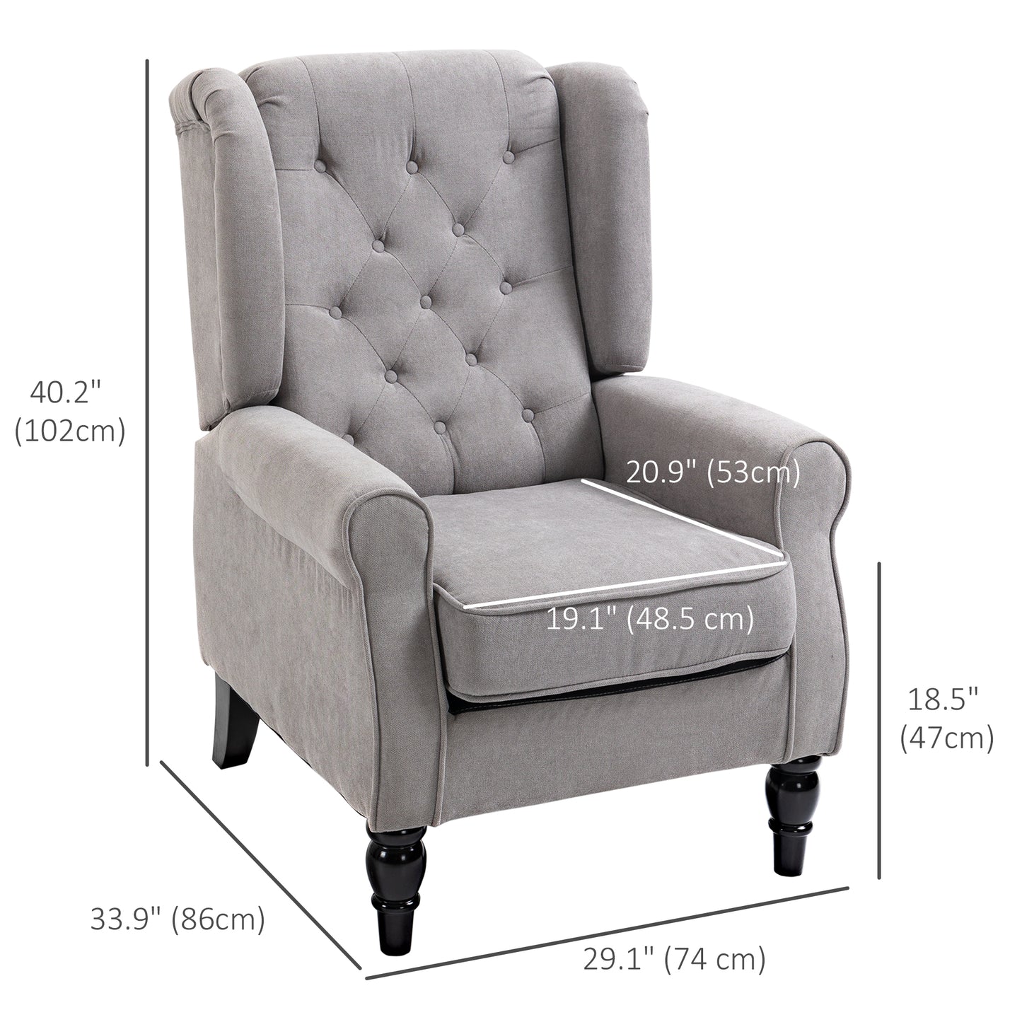 HOMCOM Fabric Accent Chair, Button Tufted Armchair, Upholstered Modern Living Room Chair, Wingback Chair with Wood Legs, Rolled Arms, Thick Padding for Bedroom, White
