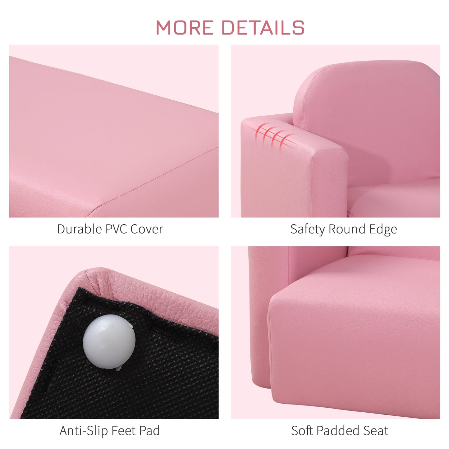 Qaba Kids Sofa, 2-in-1 Multi-Functional Toddler Table and Chair, Children Armchair Sturdy Couch for 3-9 Years Old, Pink