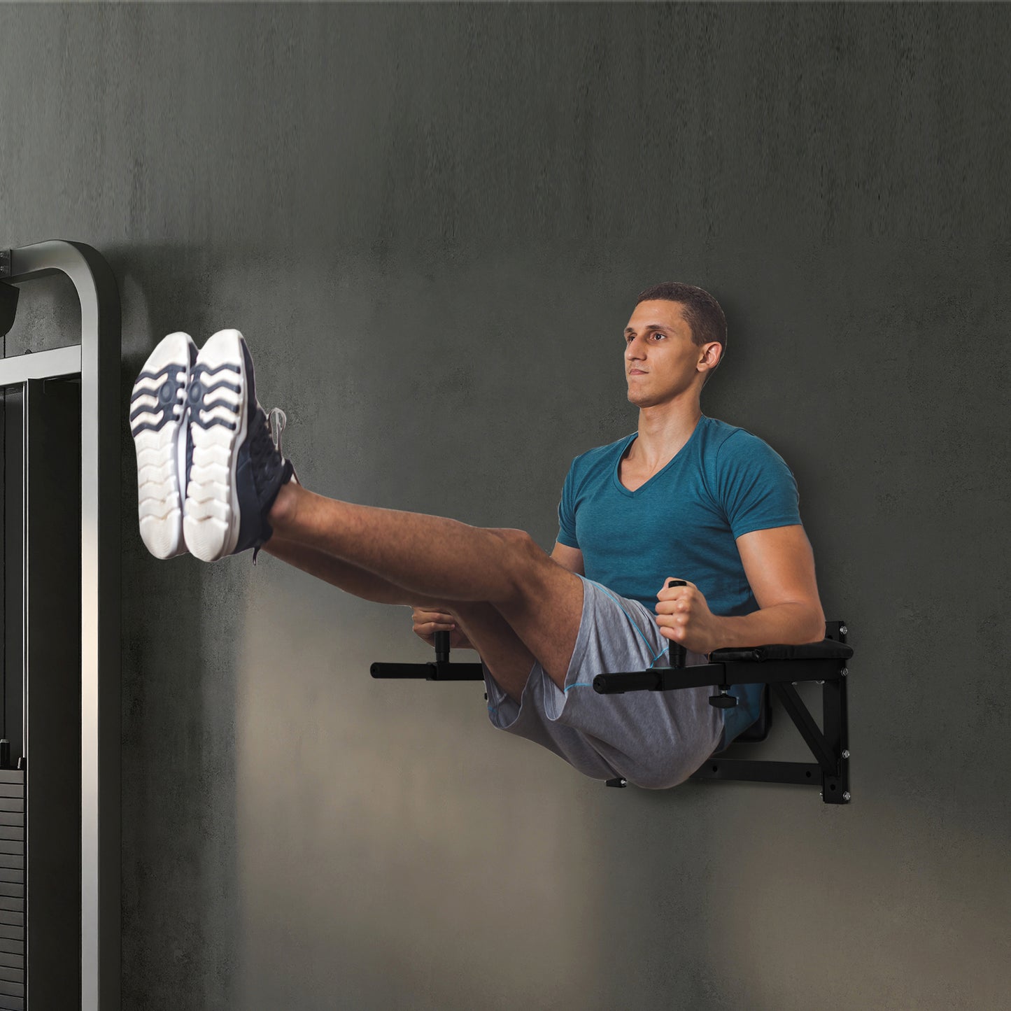 Soozier Wall Mounted Dip Station Multi-Function Power Tower Set Home Gym Pull Up Bar Chin Up Exercise Bar Knee Raise Triceps Leg Dipping Raise Rack Black