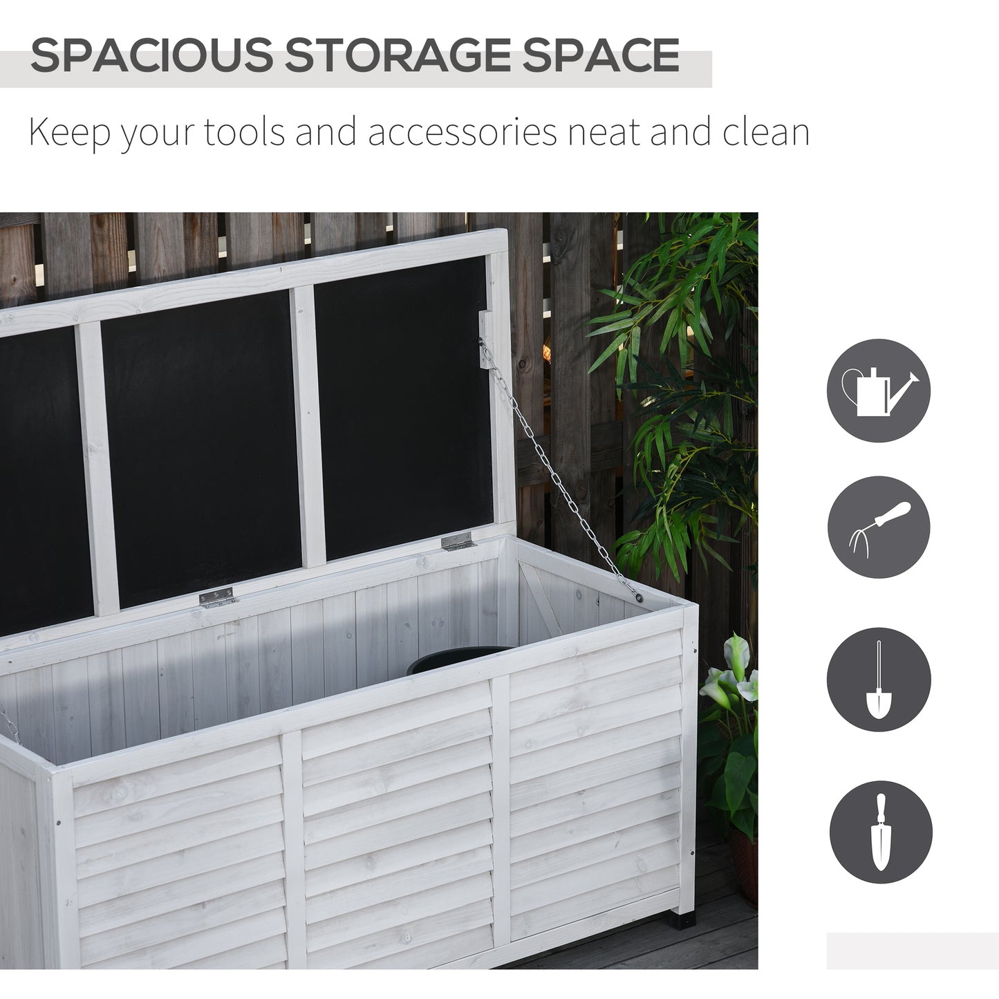 Outsunny 75 Gallon Wooden Storage Box patio Deck Box Bench, Garden Backyard Outdoor Storage Container with Aerating Gap & Weather-Fighting Finish, White