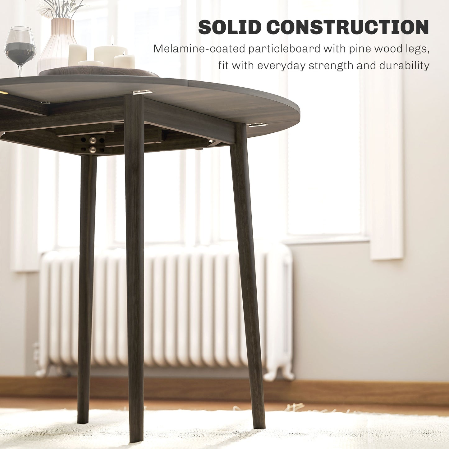 HOMCOM Folding Dining Table, Round Drop Leaf Kitchen Table for Small Spaces with Wood Legs, Distressed Grey