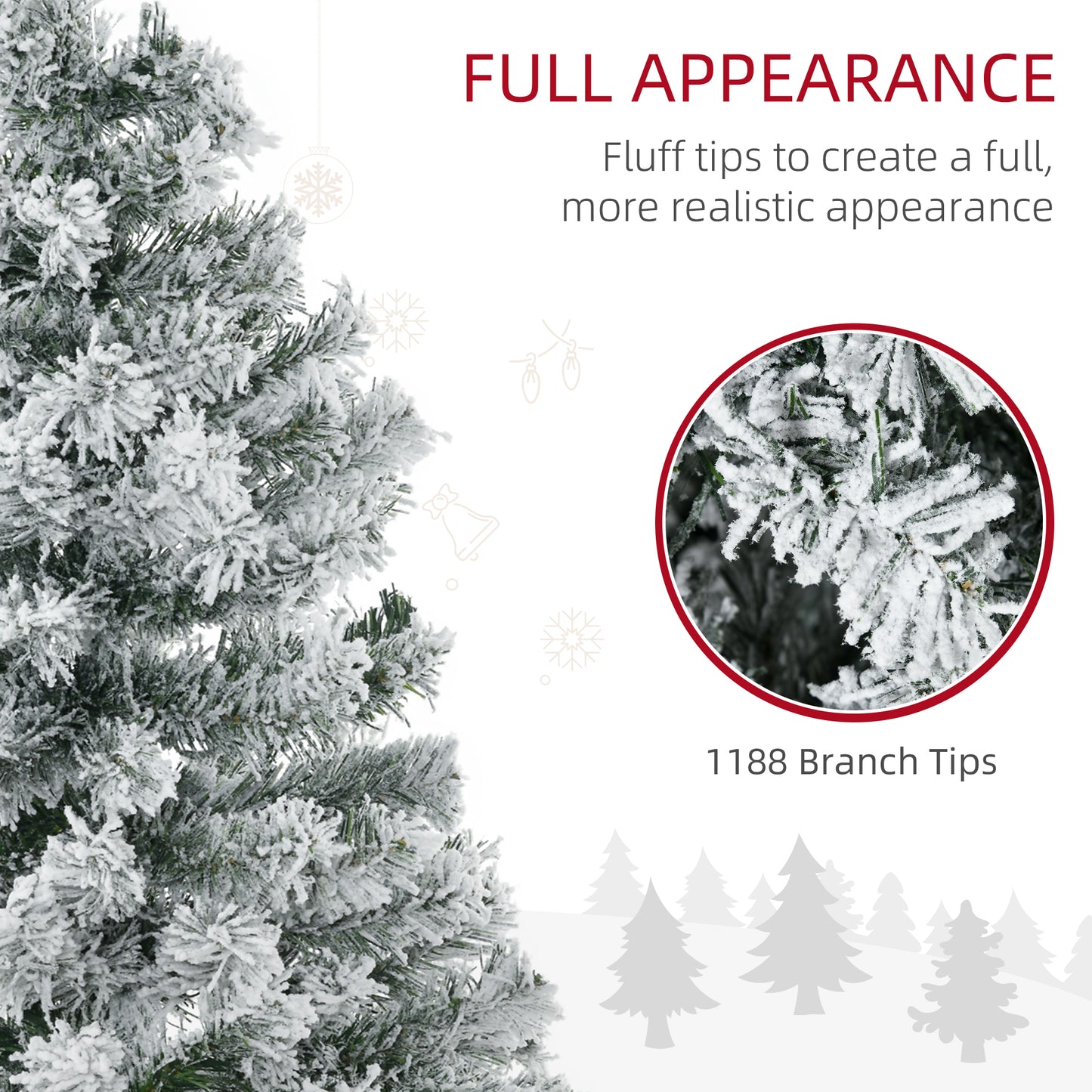 HOMCOM 7.5ft Artificial Snow Flocked Christmas Tree Xmas Tree Holiday Home Indoor Decoration for Party with Foldable Feet, Green